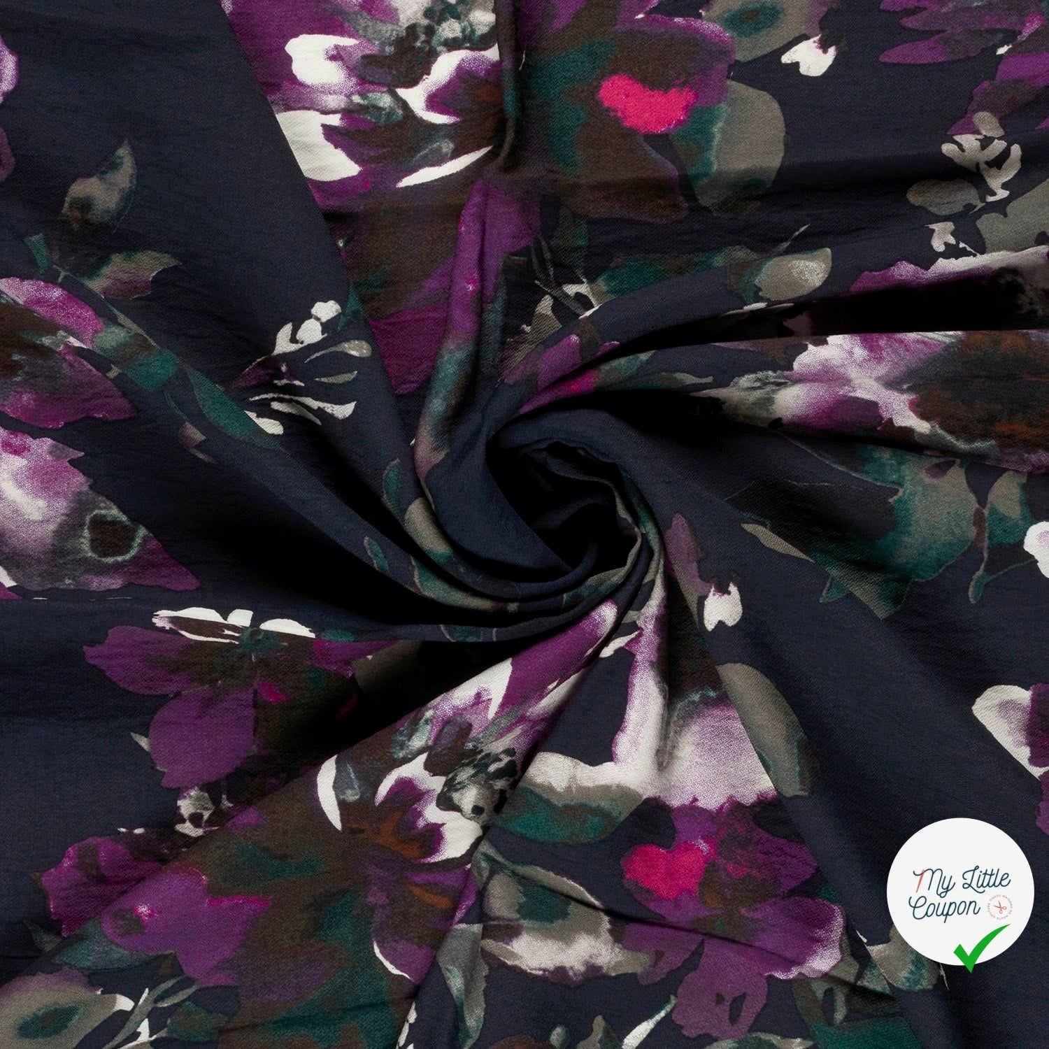 Crêpe de viscose fleurs indigo foncé