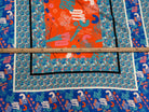 CRÊPE DE VISCOSE FLUIDE IMPRIMÉ TYPOGRAPHIQUE BLEU ET ORANGE FANTASY TYPO ORANGE - My Little Coupon