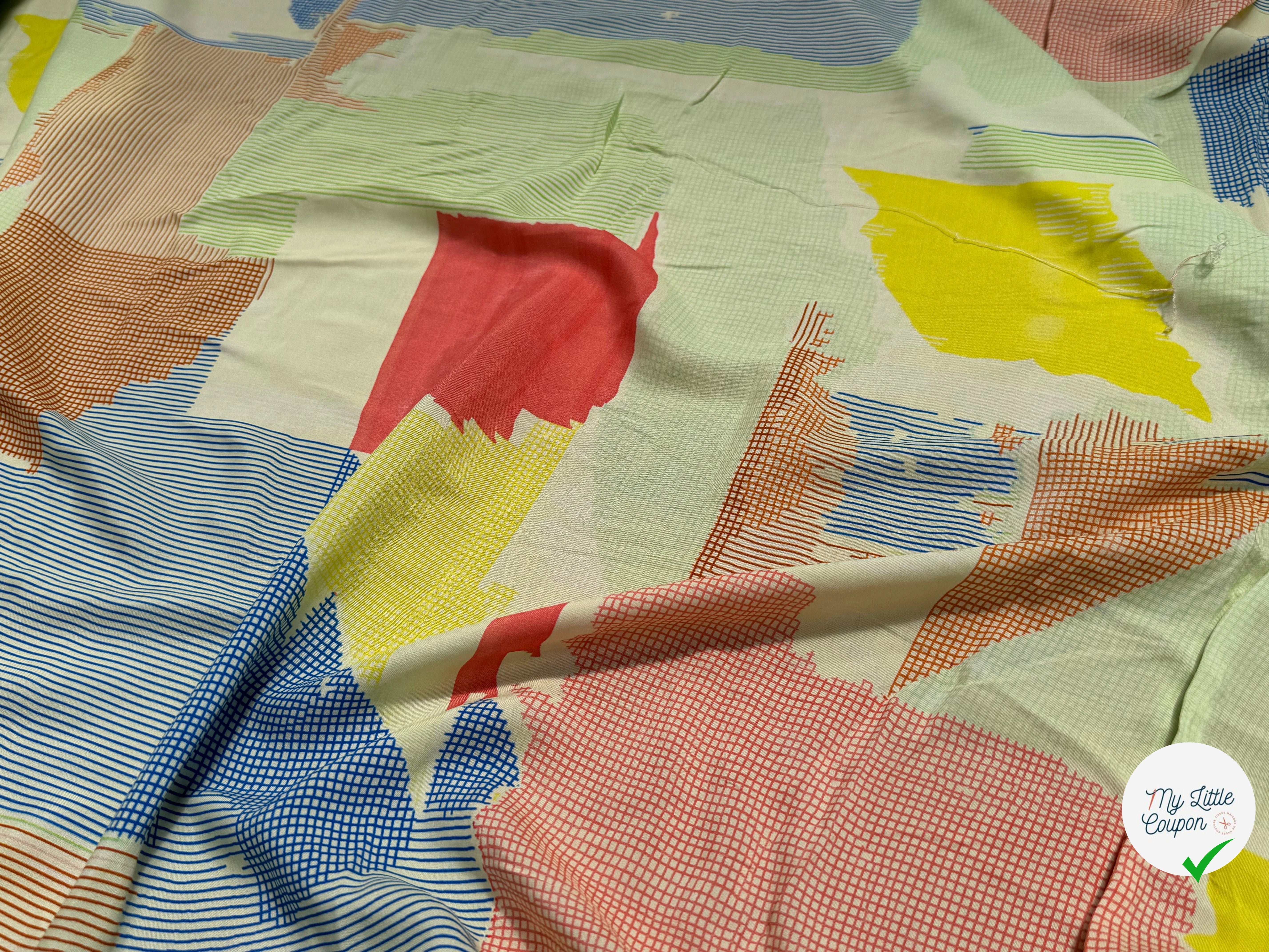 CRÊPE DE VISCOSE IMPRIMÉ GRAPHIQUE RAYURES JAUNE FANTASY PAPIER JAUNE - My Little Coupon