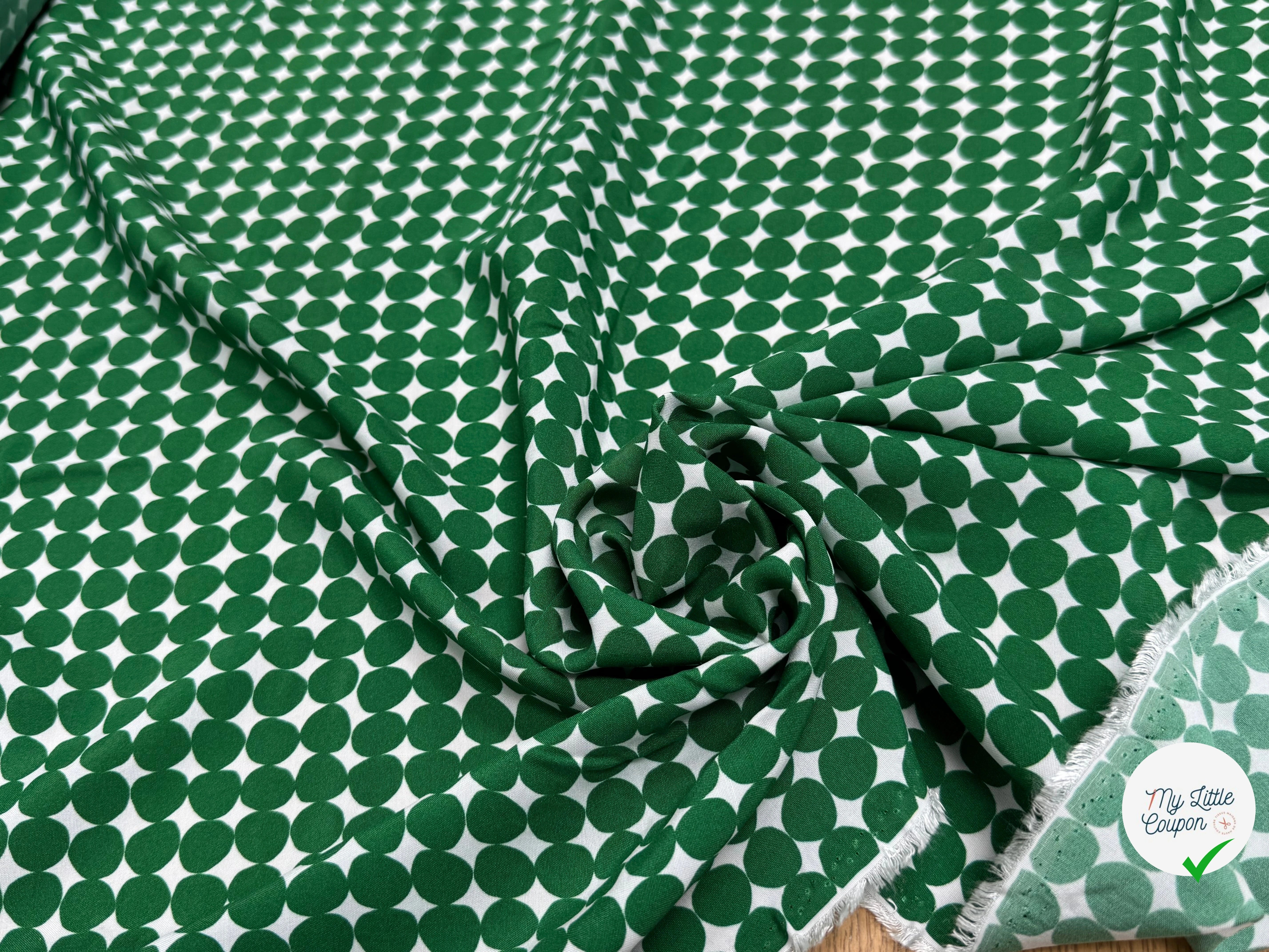 CRÊPE DE VISCOSE IMPRIMÉ POIS VERTS FANTASY ROND VERT - My Little Coupon