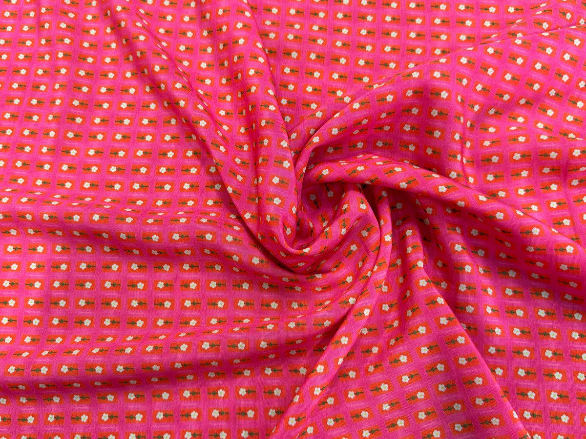 CRÊPE DE VISCOSE IMPRIMÉ SEMIS DE FLEURS ROSE - My Little Coupon