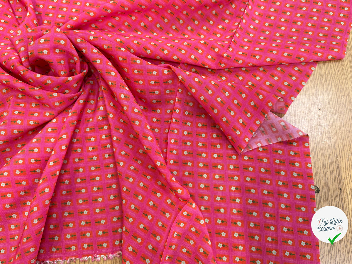 CRÊPE DE VISCOSE IMPRIMÉ SEMIS DE FLEURS ROSE - My Little Coupon