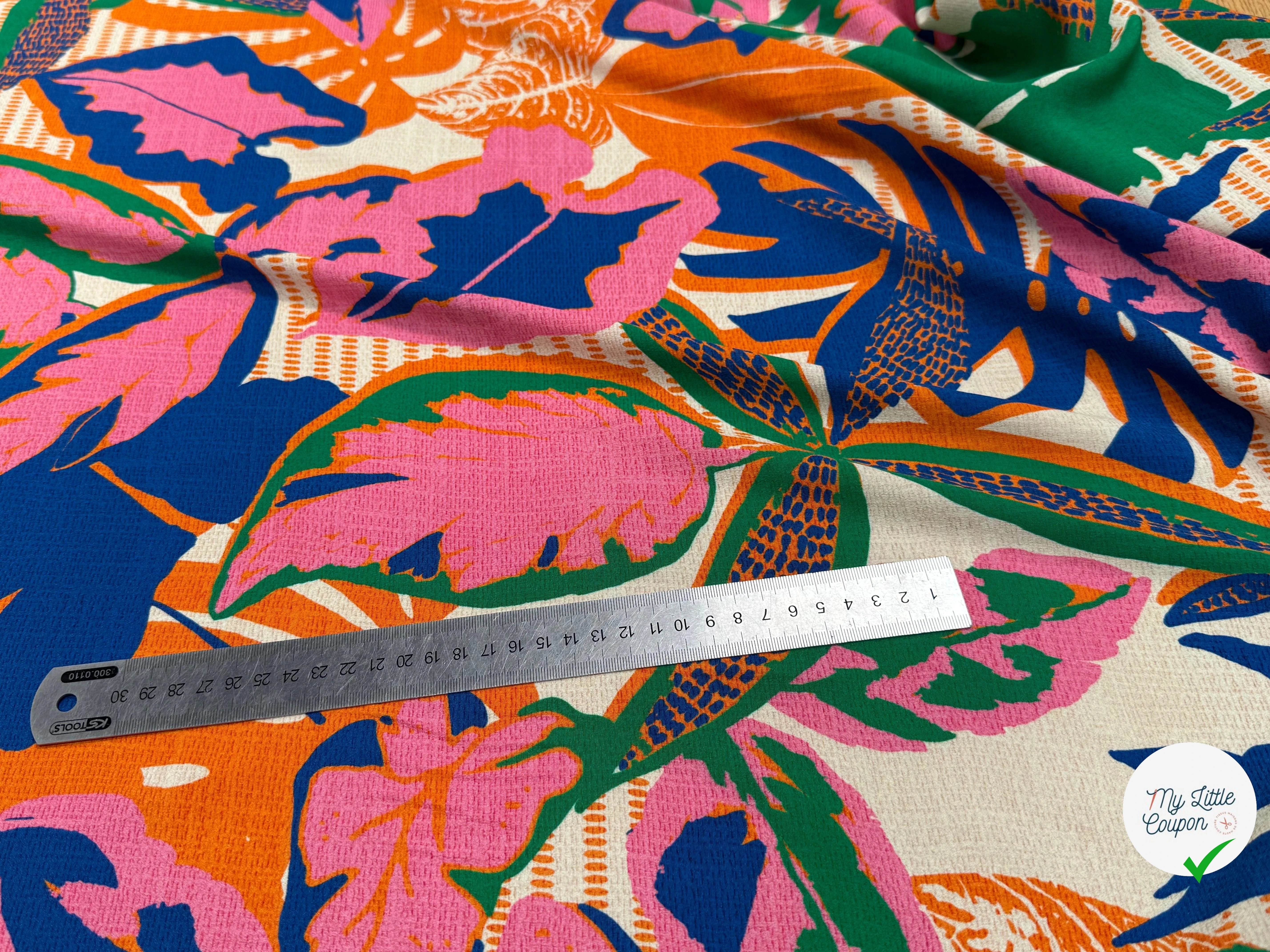 TISSU SEERSUCKER DE COTON IMPRIMÉ VÉGÉTAL BRIQUE LOTUS FOREST BRIQUE - My Little Coupon