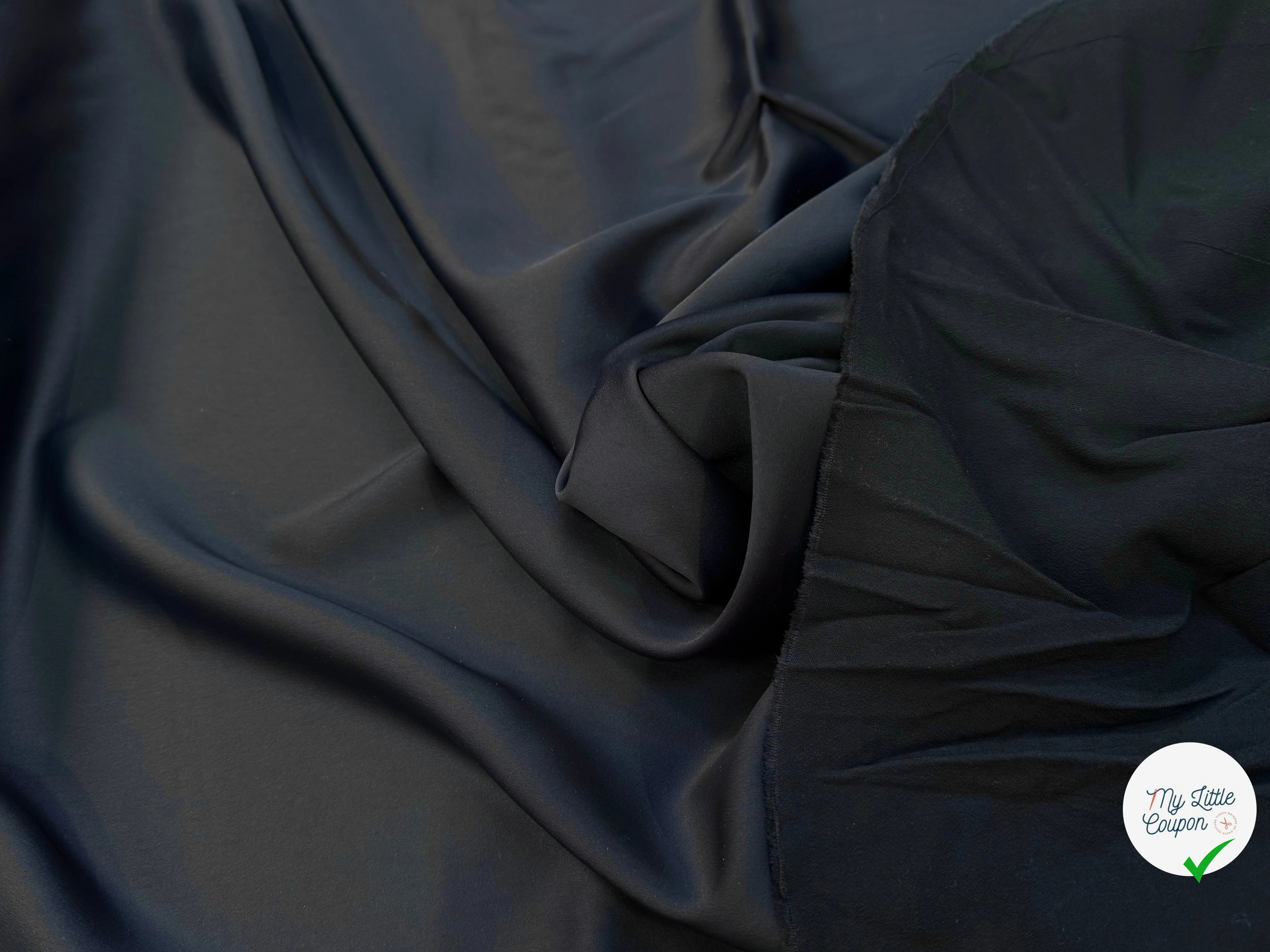 CREPE ENVERS SATIN STRETCH NOIR/MARINE FONCÉ BEAU TOMBÉ - My Little Coupon