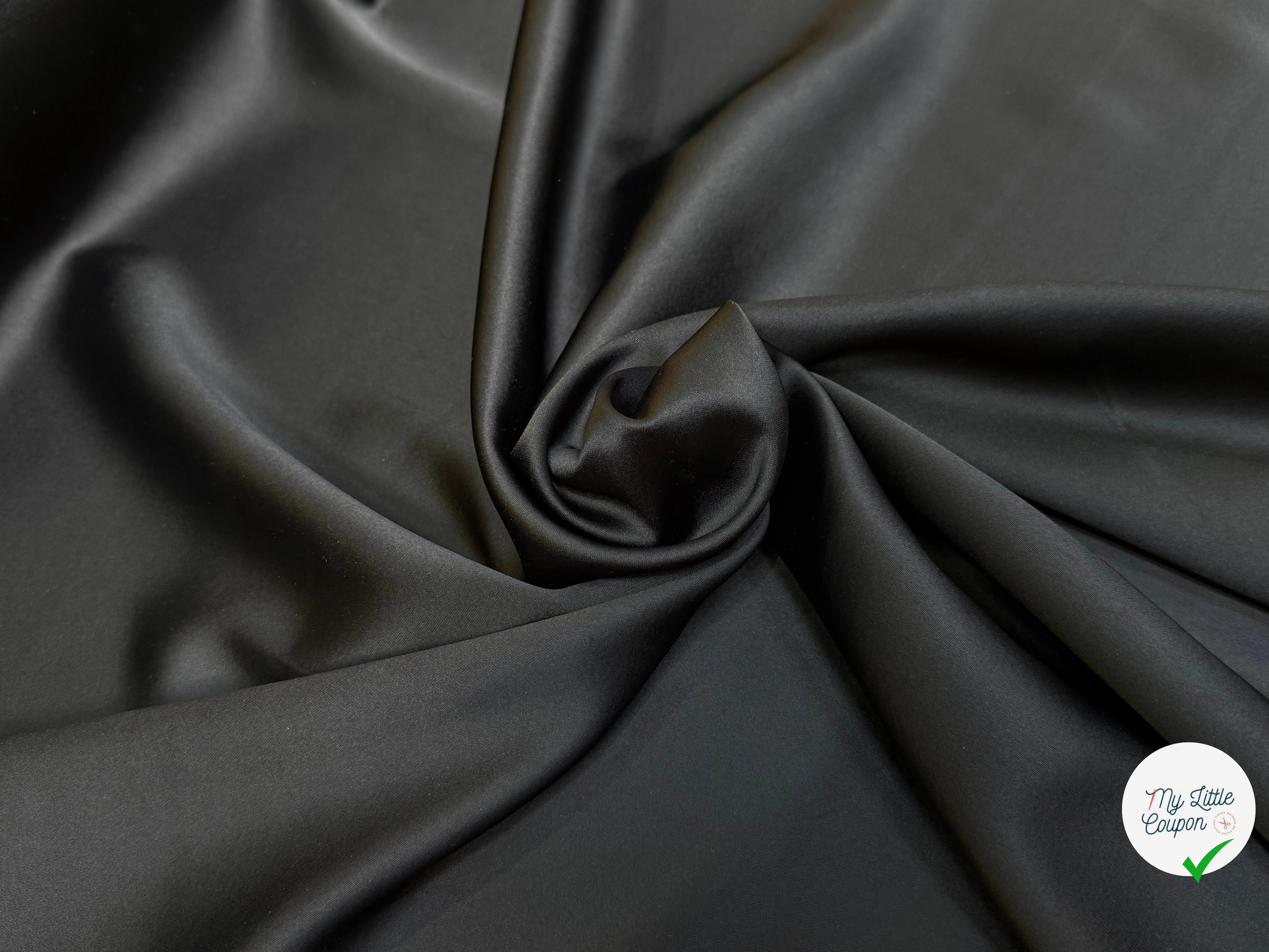 CREPE ENVERS SATIN VISCOSE ACETATE NOIR BEAU TOMBÉ STRETCH - My Little Coupon