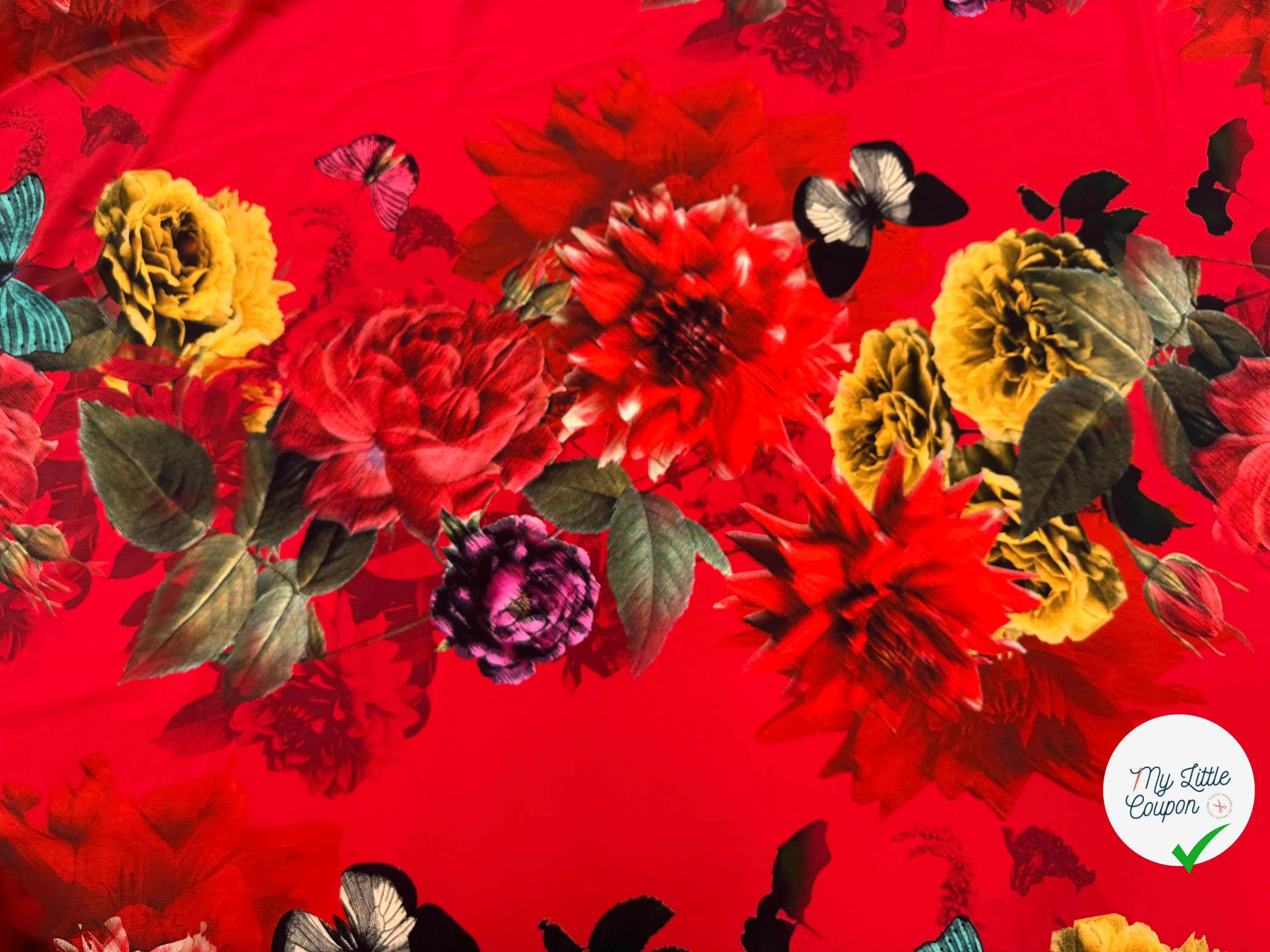 CREPE GAUFFRÉ ROUGE PAPILLONS & FLEURS MLC INTERN
