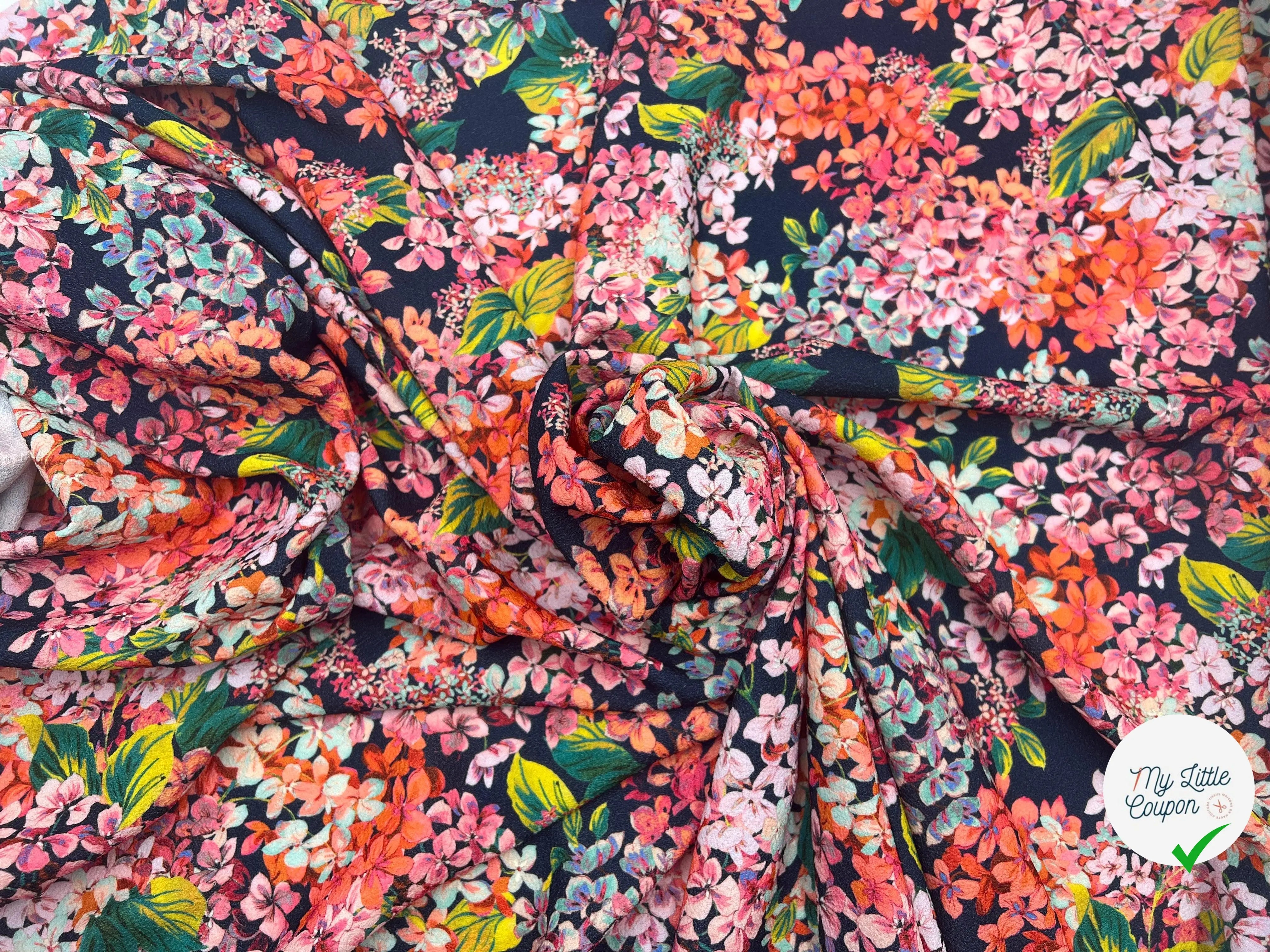 CRÊPE GAUFRÉ IMPRIMÉ FLEURS D'HAWAI - My Little Coupon - tissu - coudre