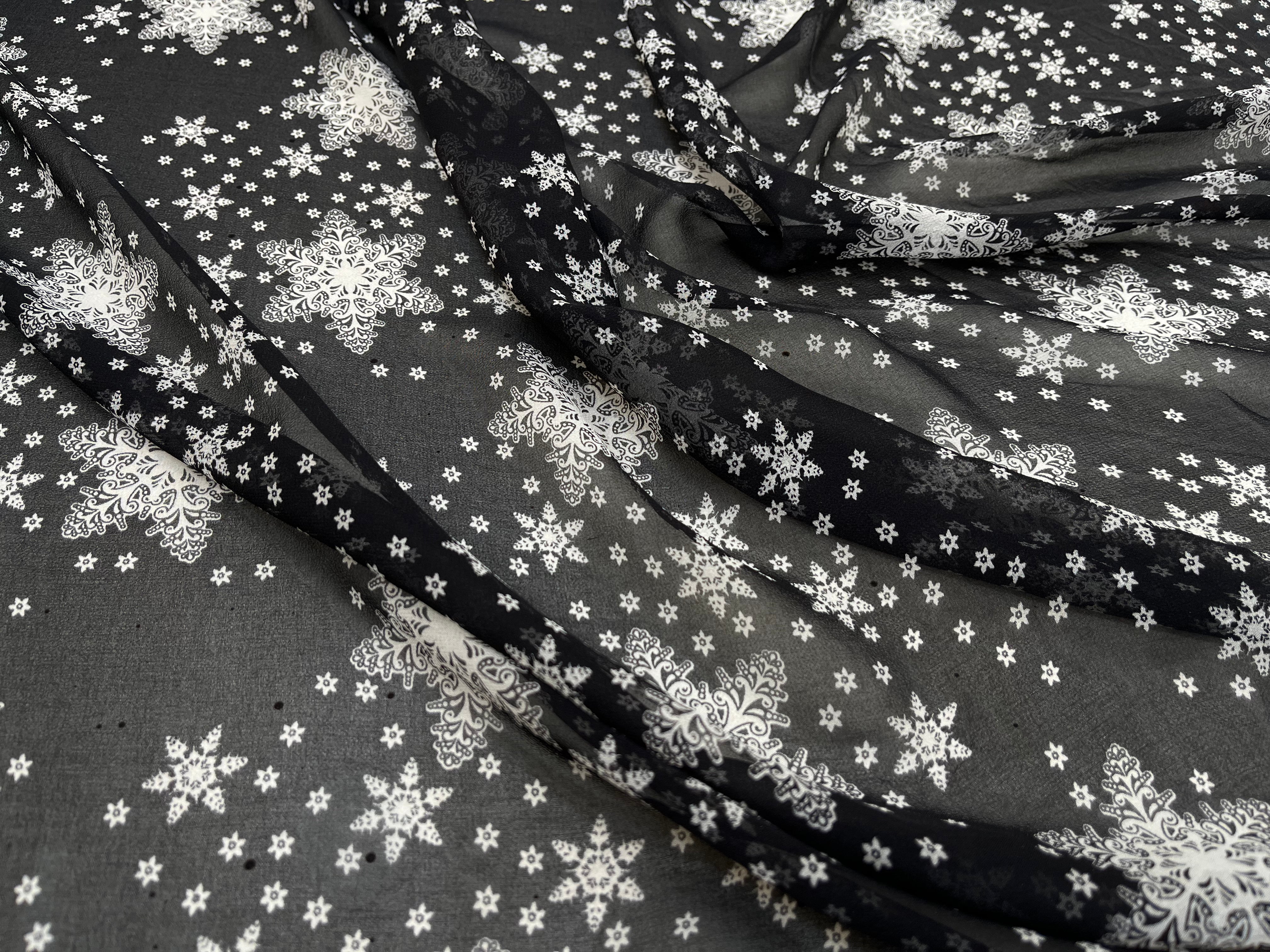 CREPE GEORGETTE DE SOIE FLOCONS NOIR - My Little Coupon