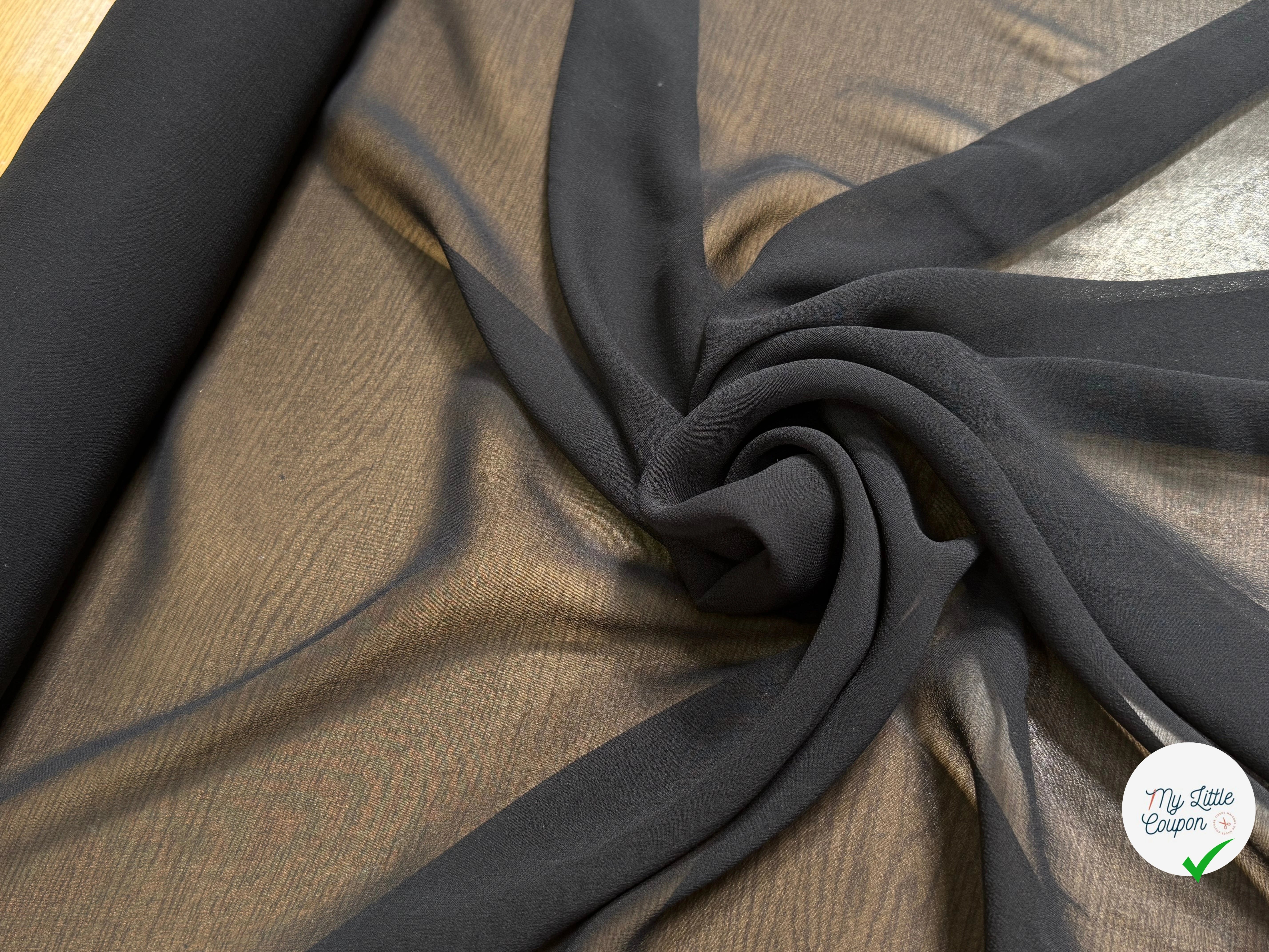 CREPE GEORGETTE DE SOIE FLUIDE NOIR EN 140 - My Little Coupon