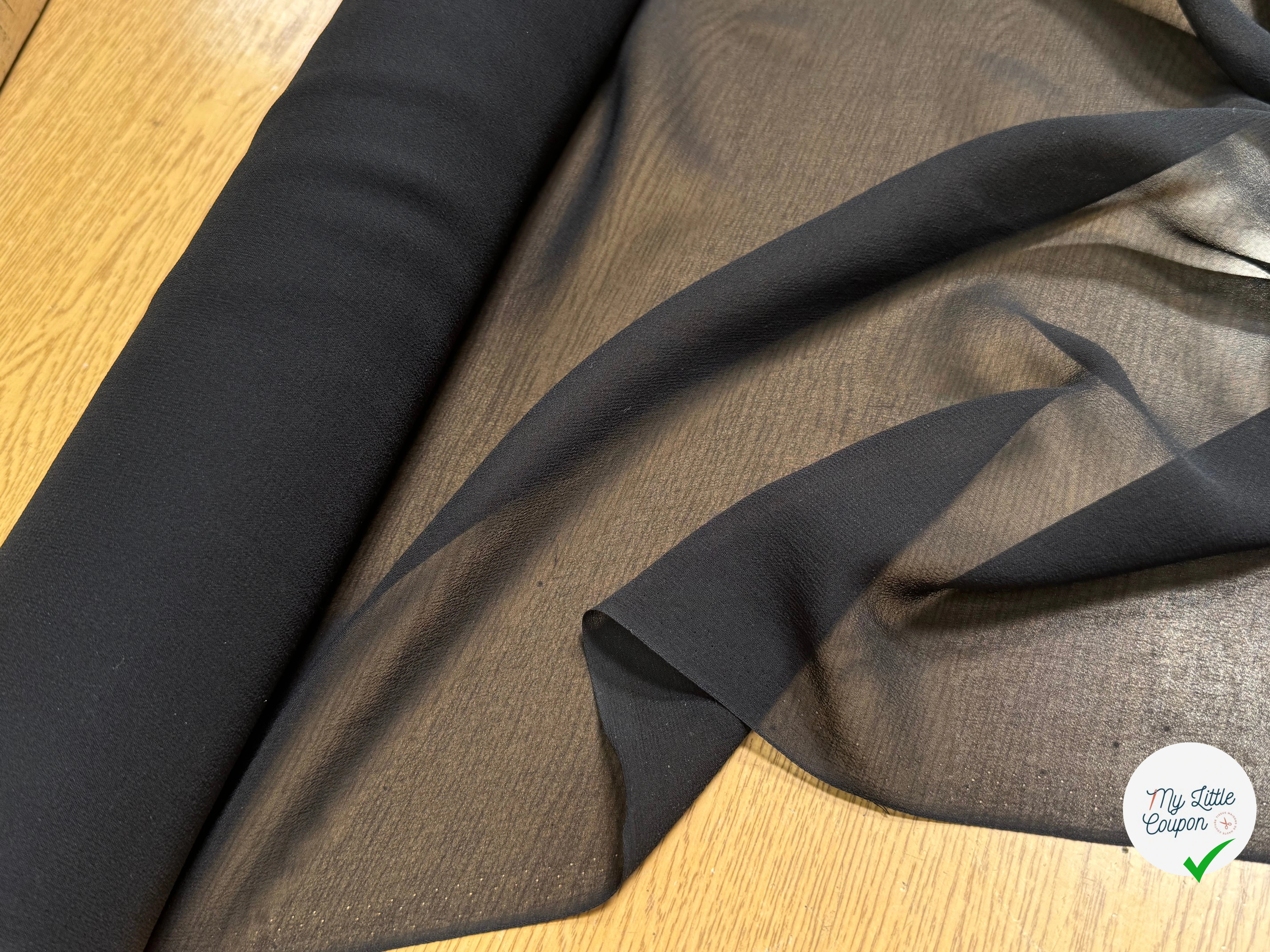 CREPE GEORGETTE DE SOIE FLUIDE NOIR EN 140 - My Little Coupon