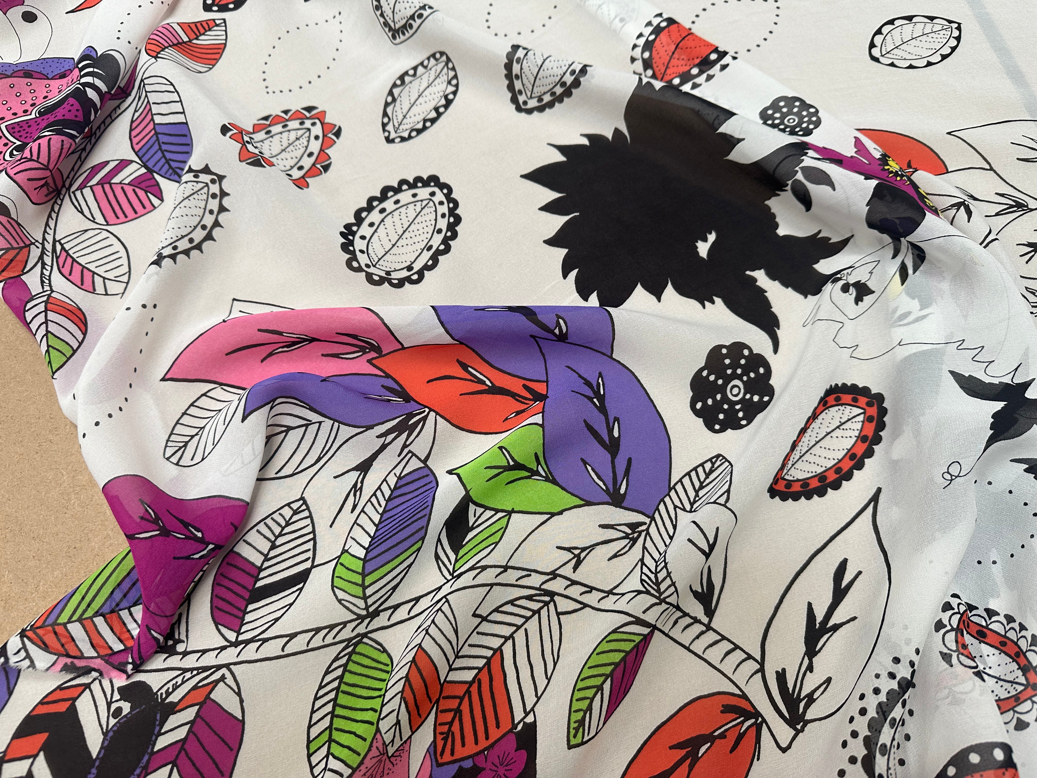 CREPE GEORGETTE SOIE FIORI PSICHEDELICI - My Little Coupon