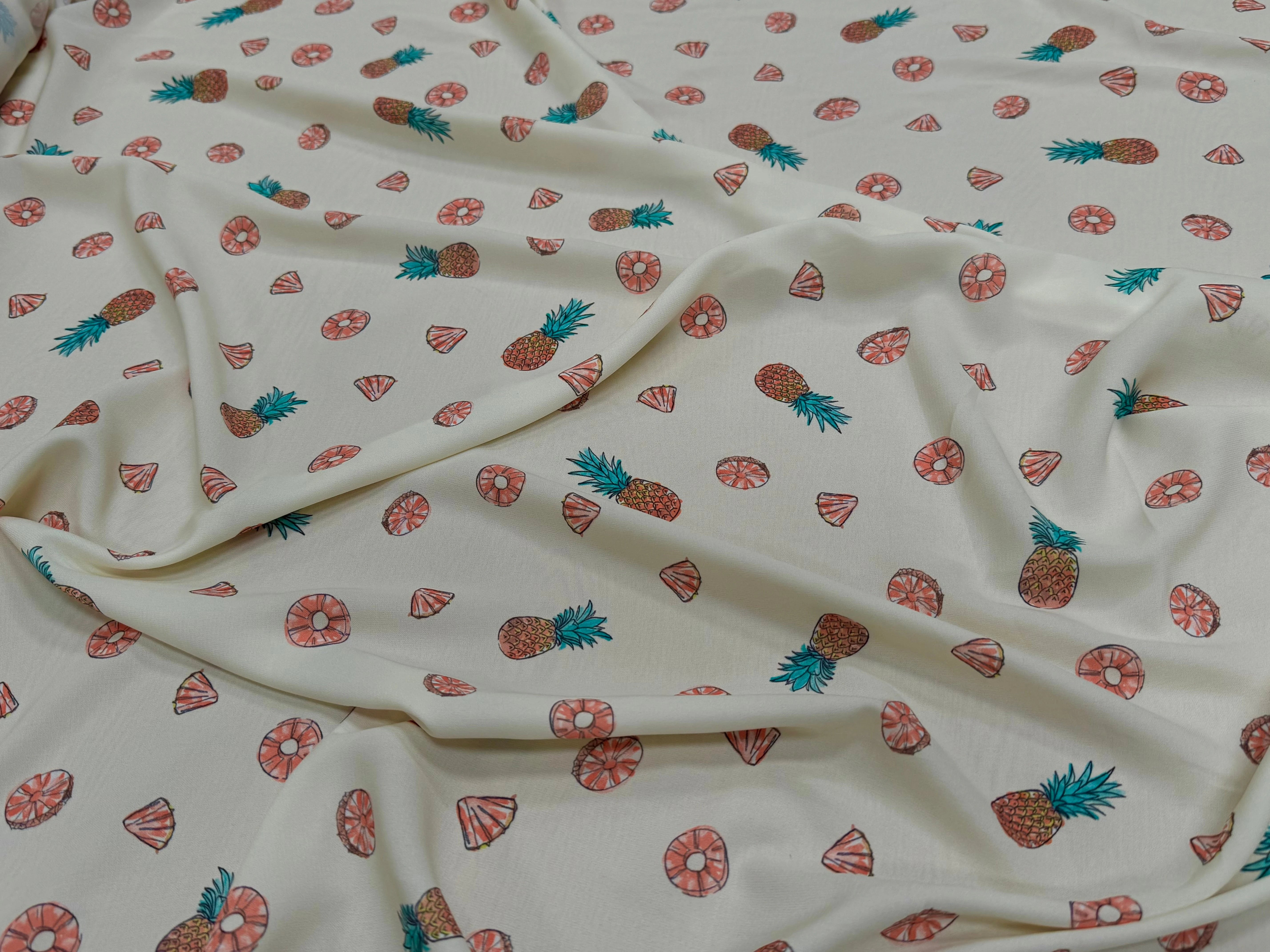 CREPE IMPRIMÉ ANANAS FLUIDE FOND ÉCRU - My Little Coupon