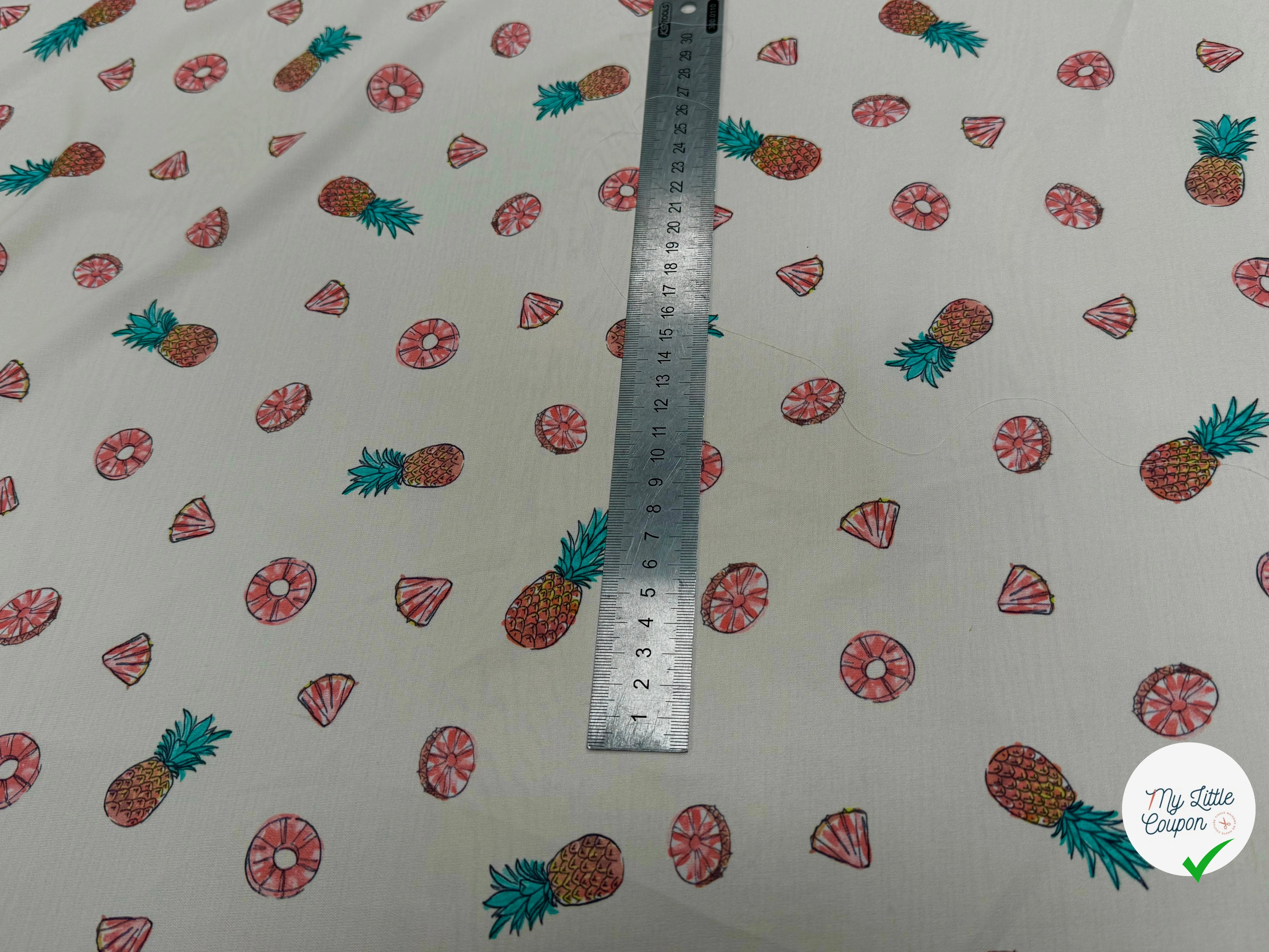 CREPE IMPRIMÉ ANANAS FLUIDE FOND ÉCRU - My Little Coupon