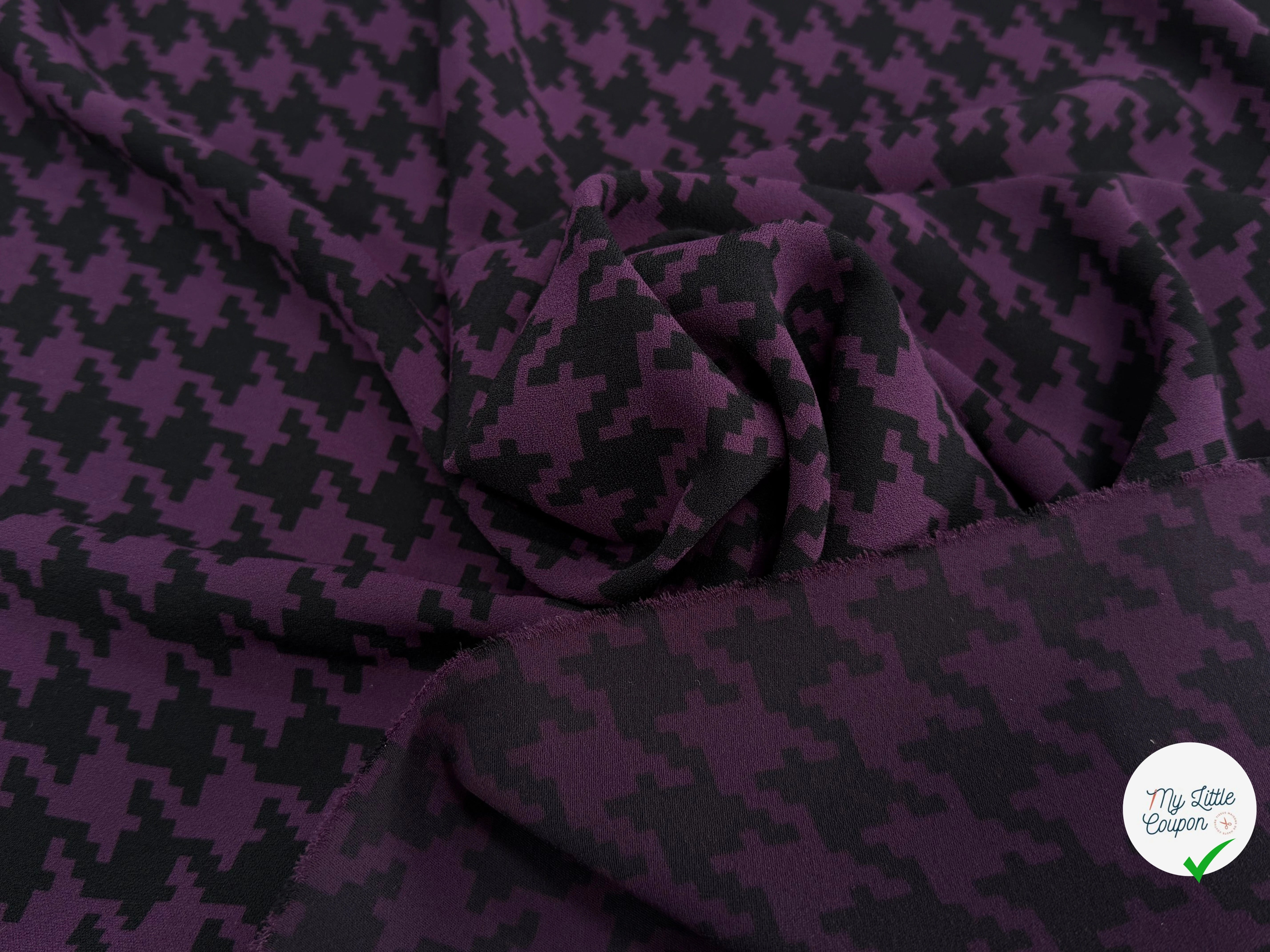CREPE IMPRIMÉ GAMING  PIED DE COQ AUBERGINE NOIR - My Little Coupon