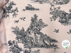 CRÊPE IMPRIMÉ TOILE DE JOUY NOIR FOND ROSE - My Little Coupon - tissu - coudre