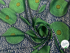 CRÊPE LÉGÈREMENT SATINÉ ROSACES ABYSALES BLEU ET VERT MLC INTERN
