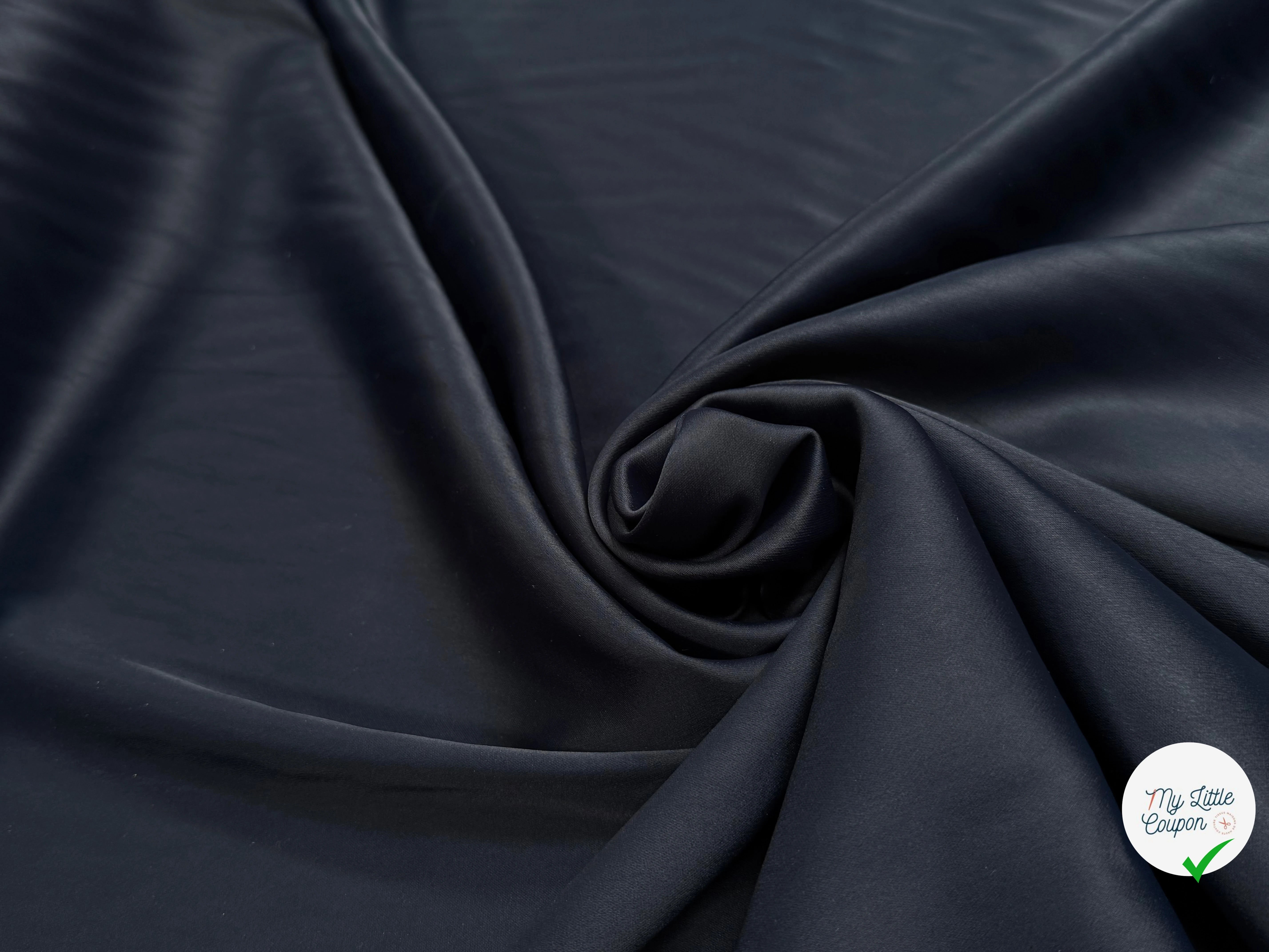 CREPE LOURD ENVERS SATIN ACETATE VISCOSE BLEU FONCÉ STRETCH - My Little Coupon
