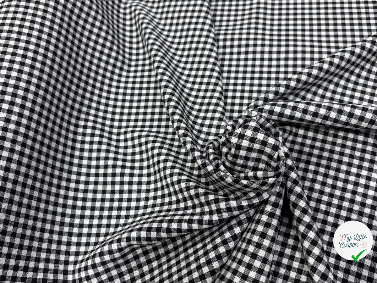 CRÊPE LOURD JAPAN VICHY BLANC NOIR STRETCH SUPER TENUE 28% VISCOSE - My Little Coupon