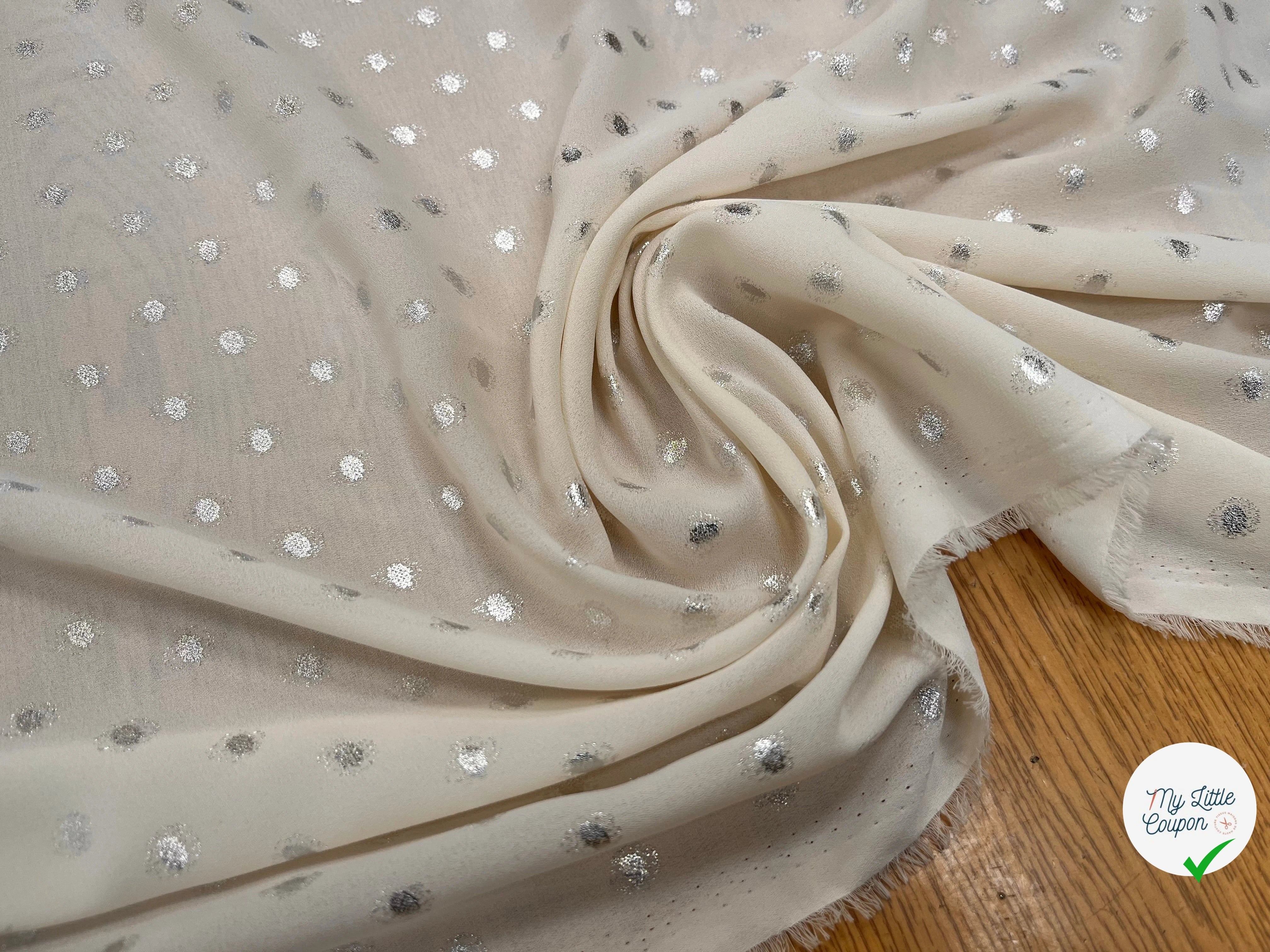 CREPE LUREX ÉCRU POIS ARGENTÉ - My Little Coupon