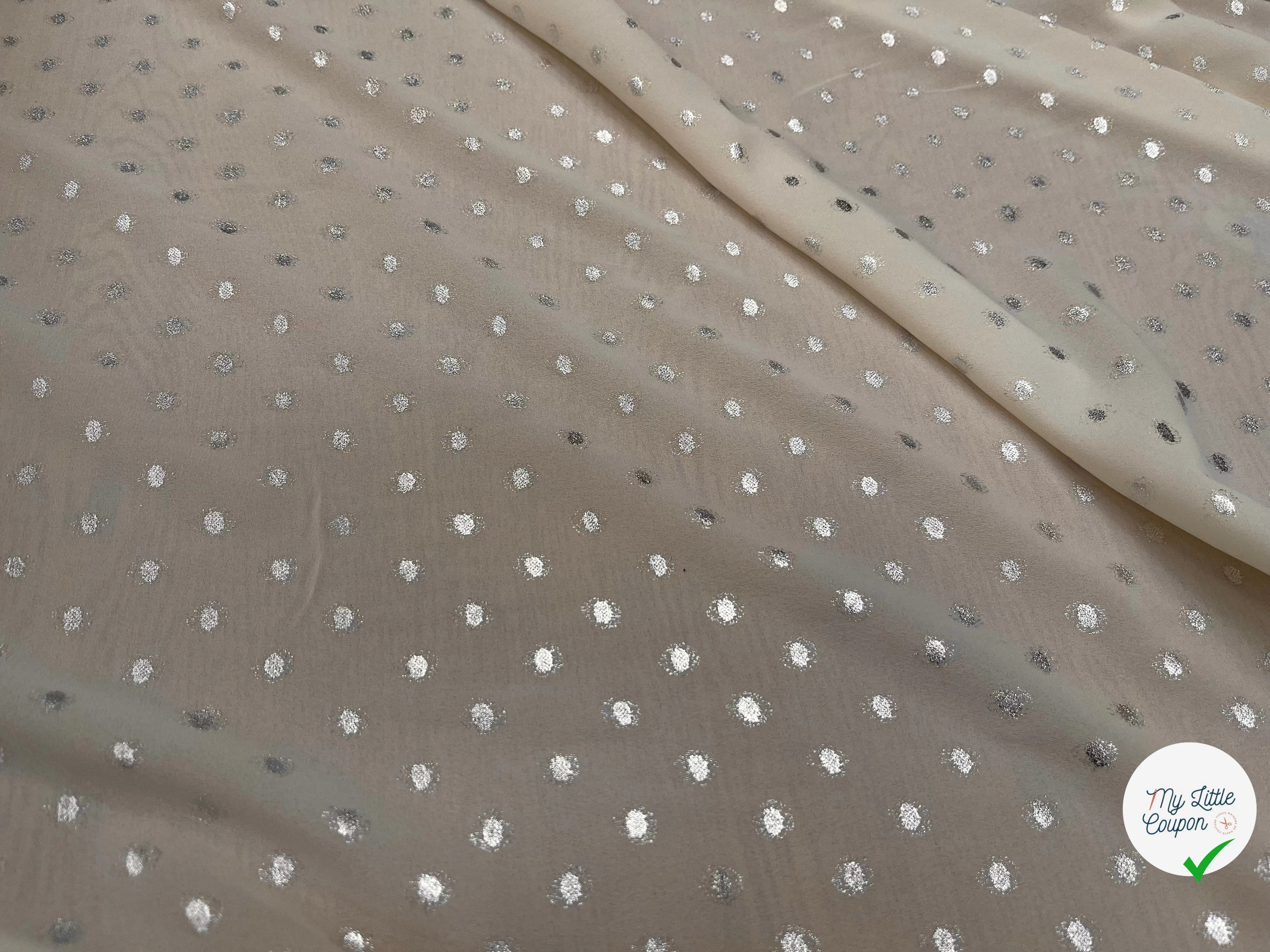 CREPE LUREX ÉCRU POIS ARGENTÉ - My Little Coupon