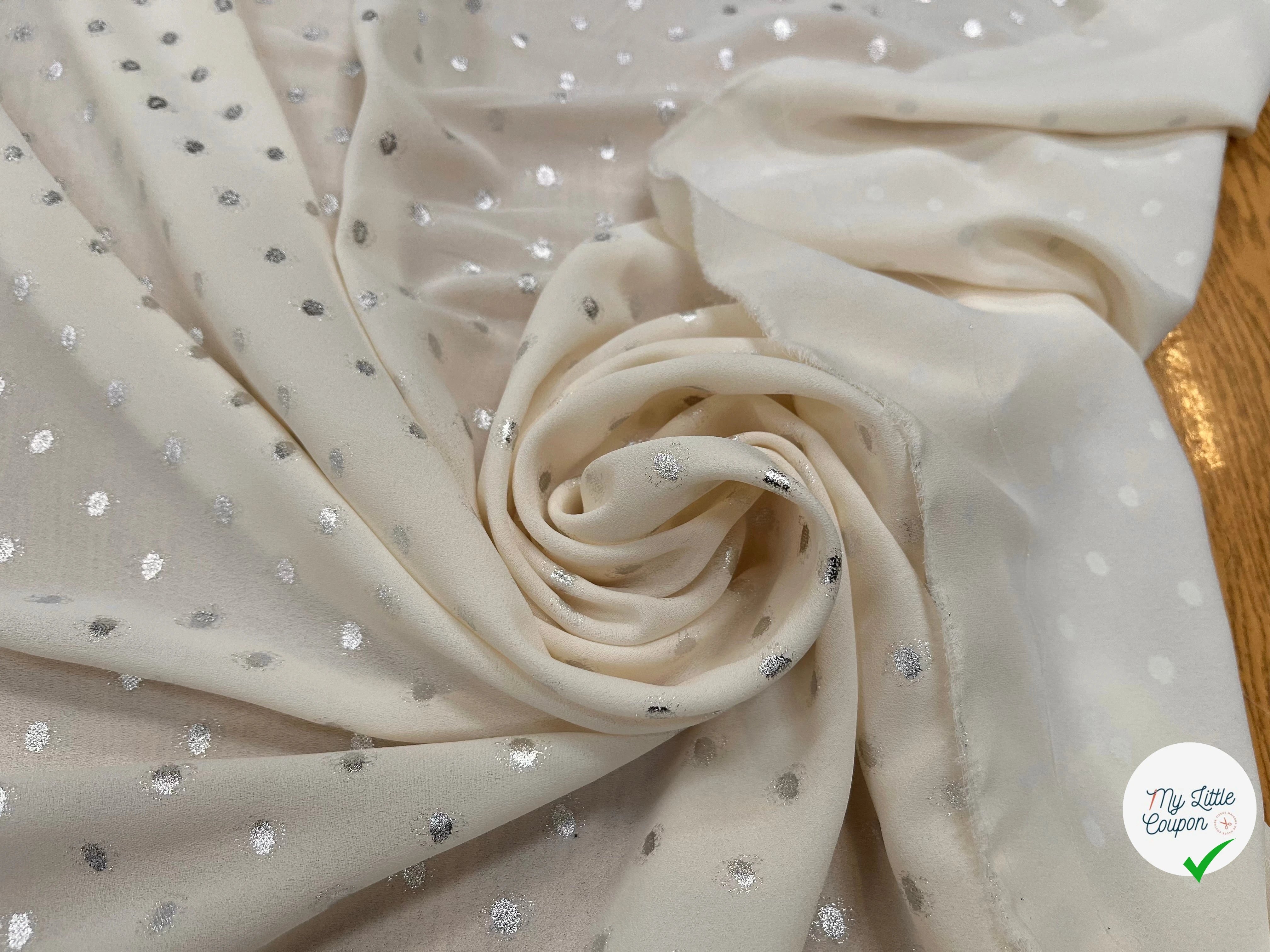 CREPE LUREX ÉCRU POIS ARGENTÉ - My Little Coupon
