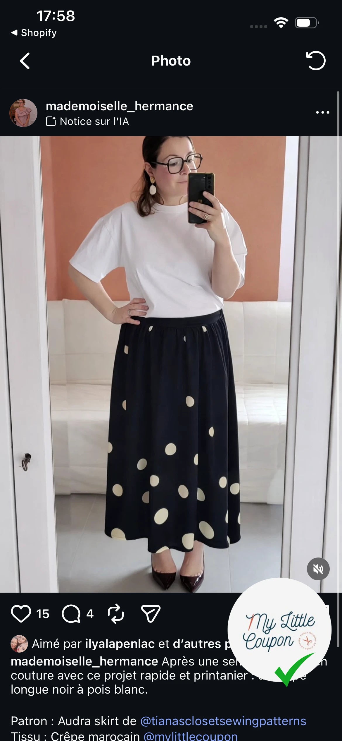 CREPE MAROCAIN 100% VISCOSE NOIR POIS BLANC CASSÉ - My Little Coupon