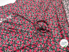 CRÊPE MAROCAIN FOND NOIR À FLEURS ROSES - My Little Coupon - tissu - coudre