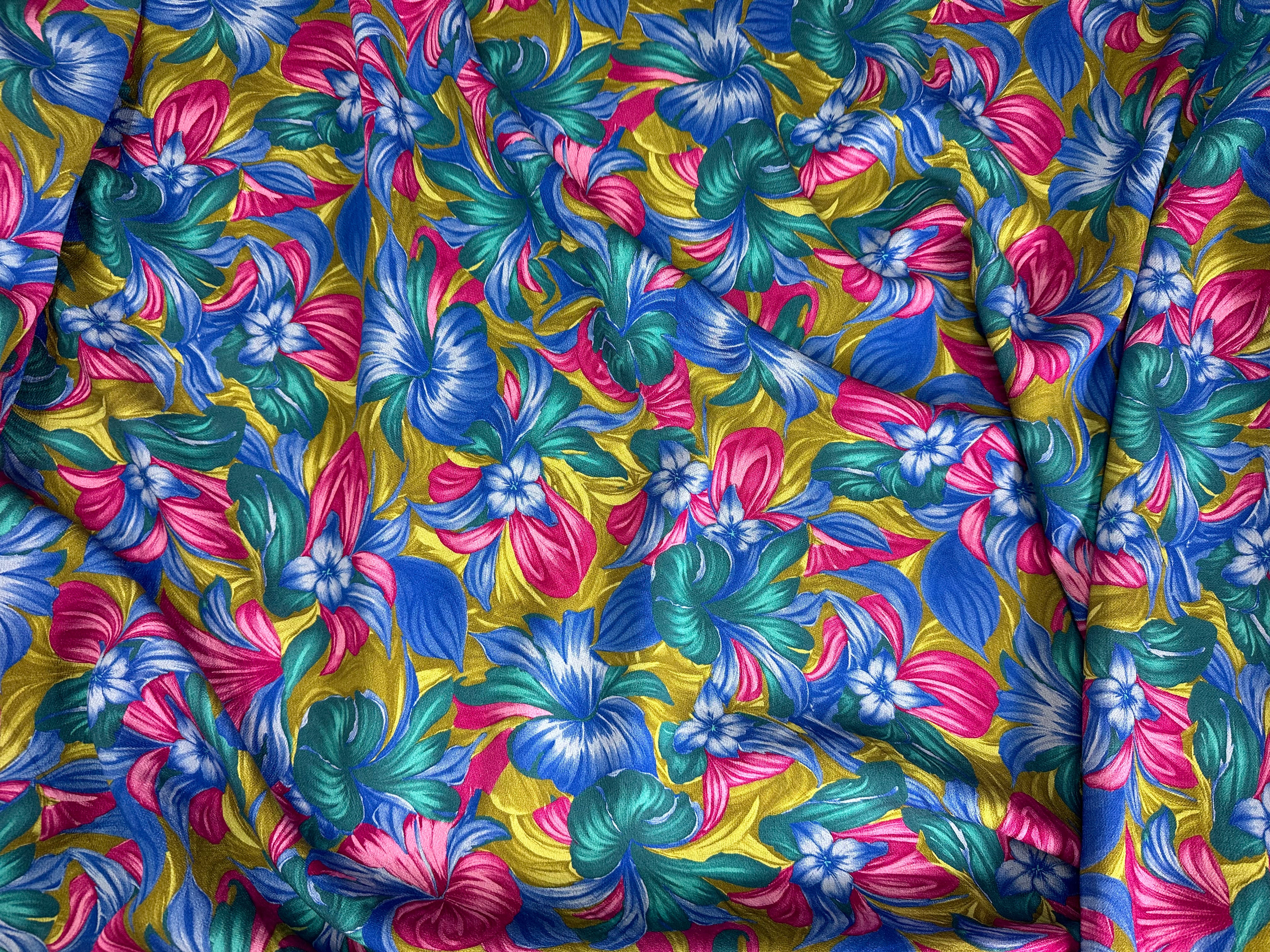 CREPE MAROCAIN VISCOSE FLEURS RETRO - My Little Coupon