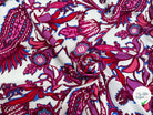 CREPE MAROCAIN VISCOSE PAISLEY HIBISCUS ROSE ROUGE FOND BLANC - My Little Coupon