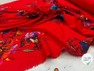 CREPE MAROCAIN VISCOSE ROUGE PAPILLONS & FLEURS MLC INTERN