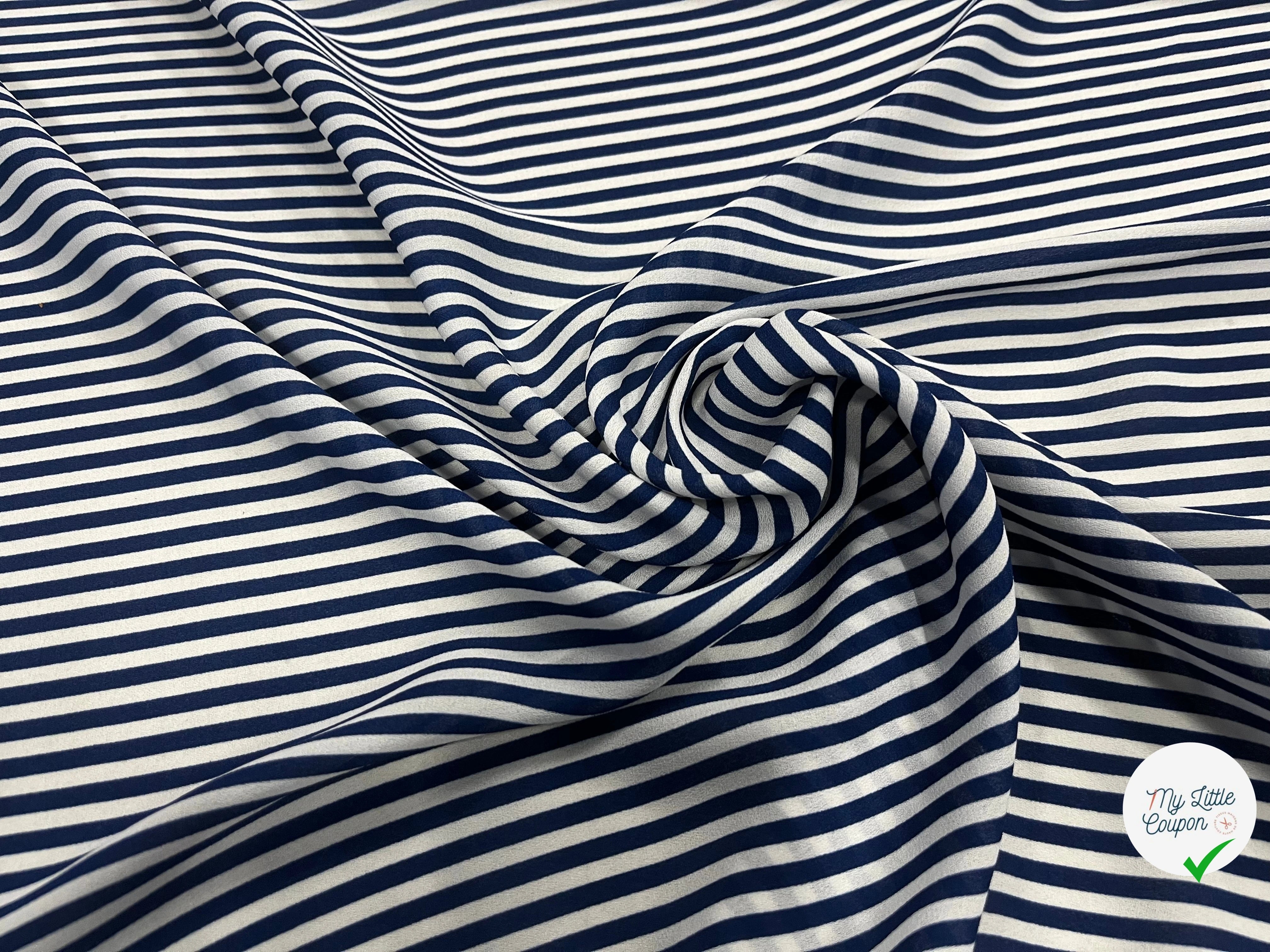 CREPE POLYESTER À RAYURES BLEU BLANCHE - My Little Coupon