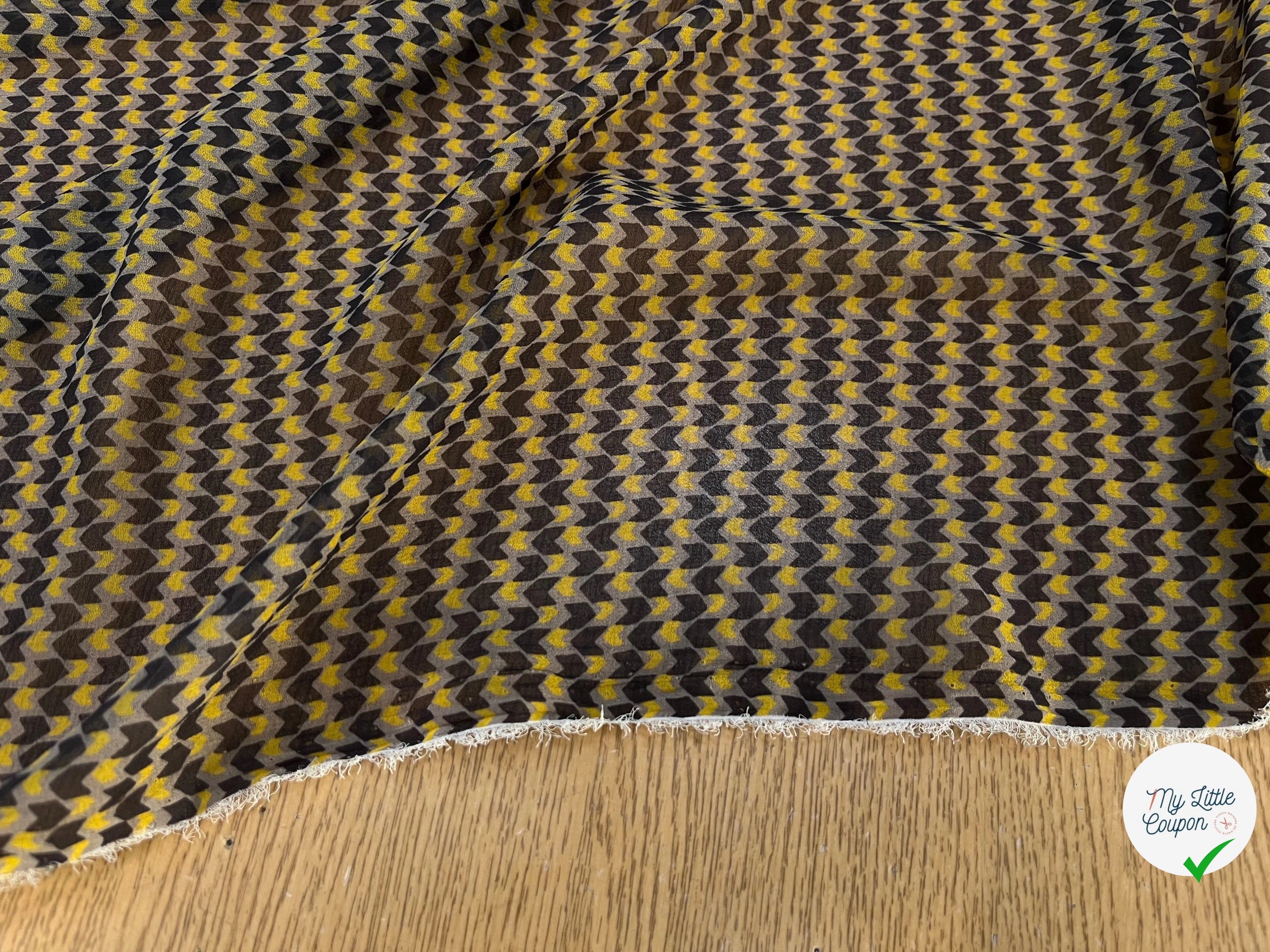CREPE POLYESTER MOTIF GÉOMERIQUE NOIR JAUNE - My Little Coupon