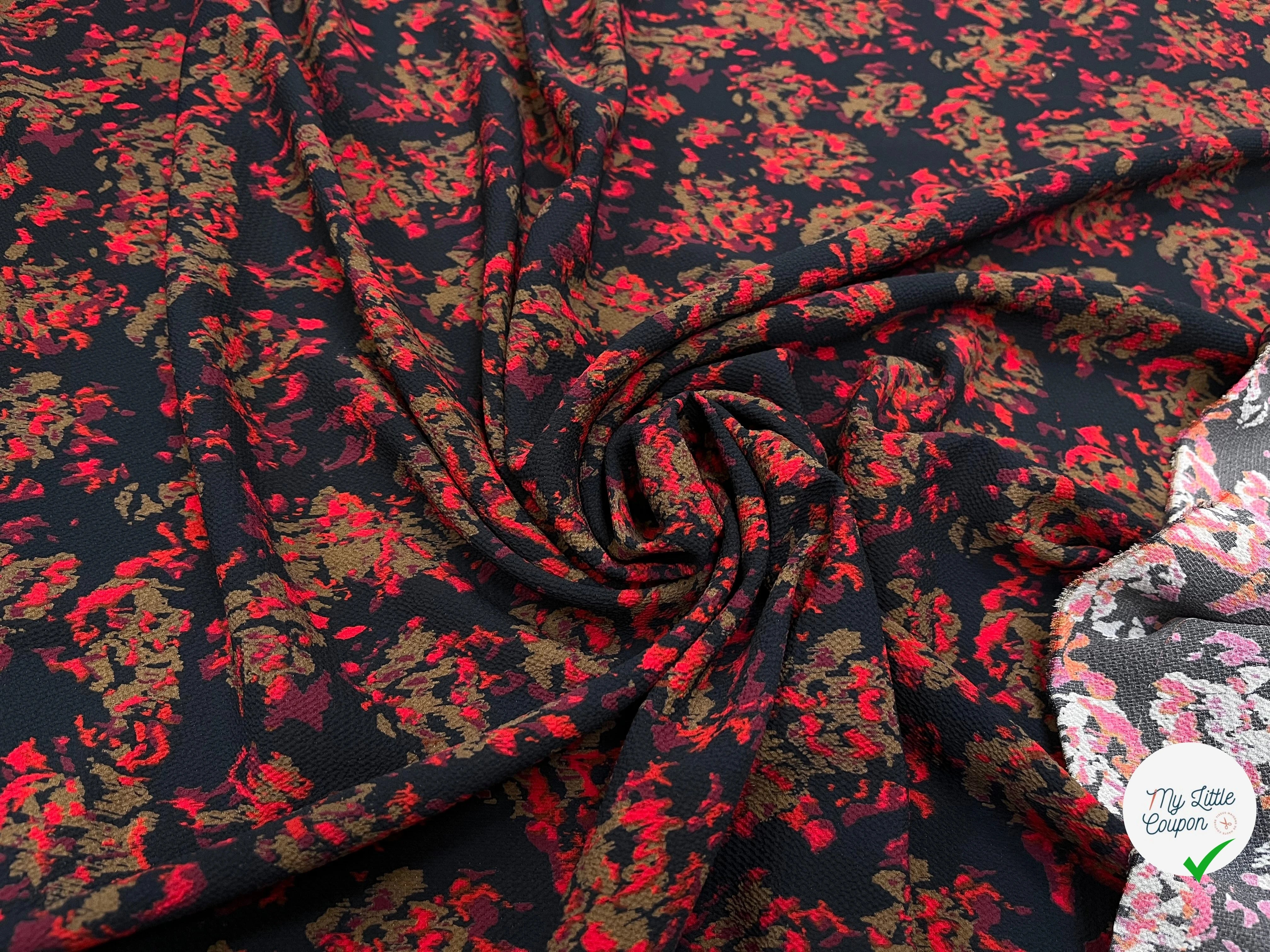 CREPE POLYESTER MOTIF MULTICOLORES SUR FOND NOIR - My Little Coupon