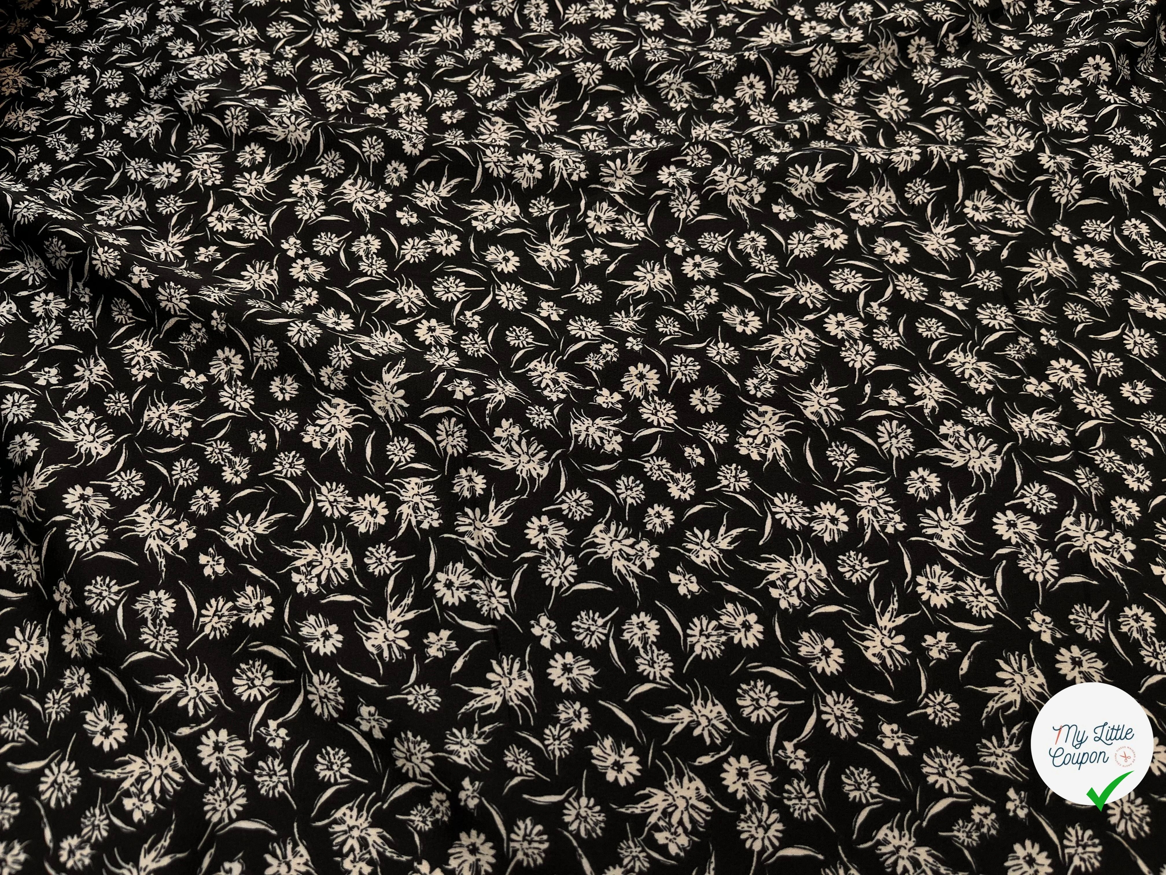 CREPE SATINÉ FOND NOIR PETITE FLEUR BEIGE FLUIDE - My Little Coupon