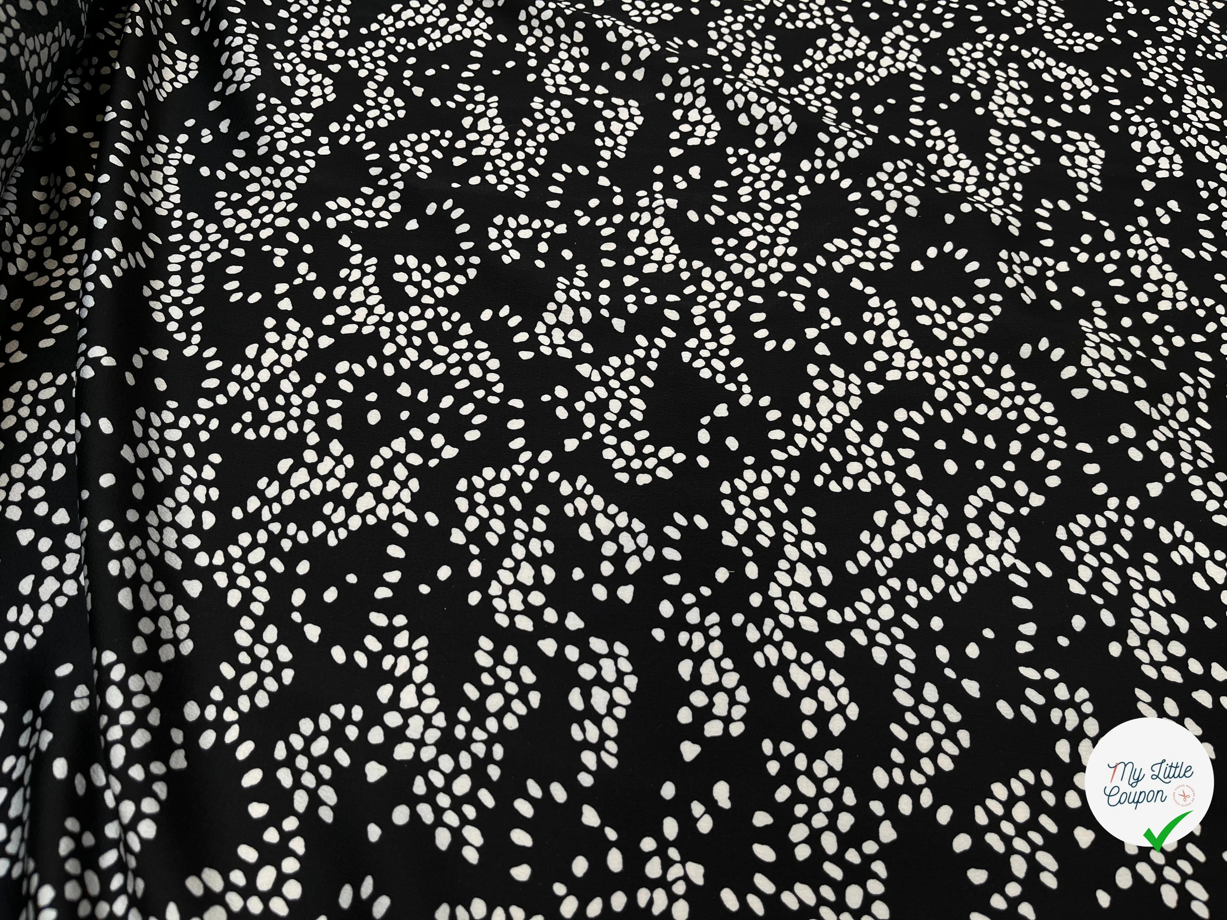 CREPE SATINÉ FOND NOIR POIS BLANC - My Little Coupon