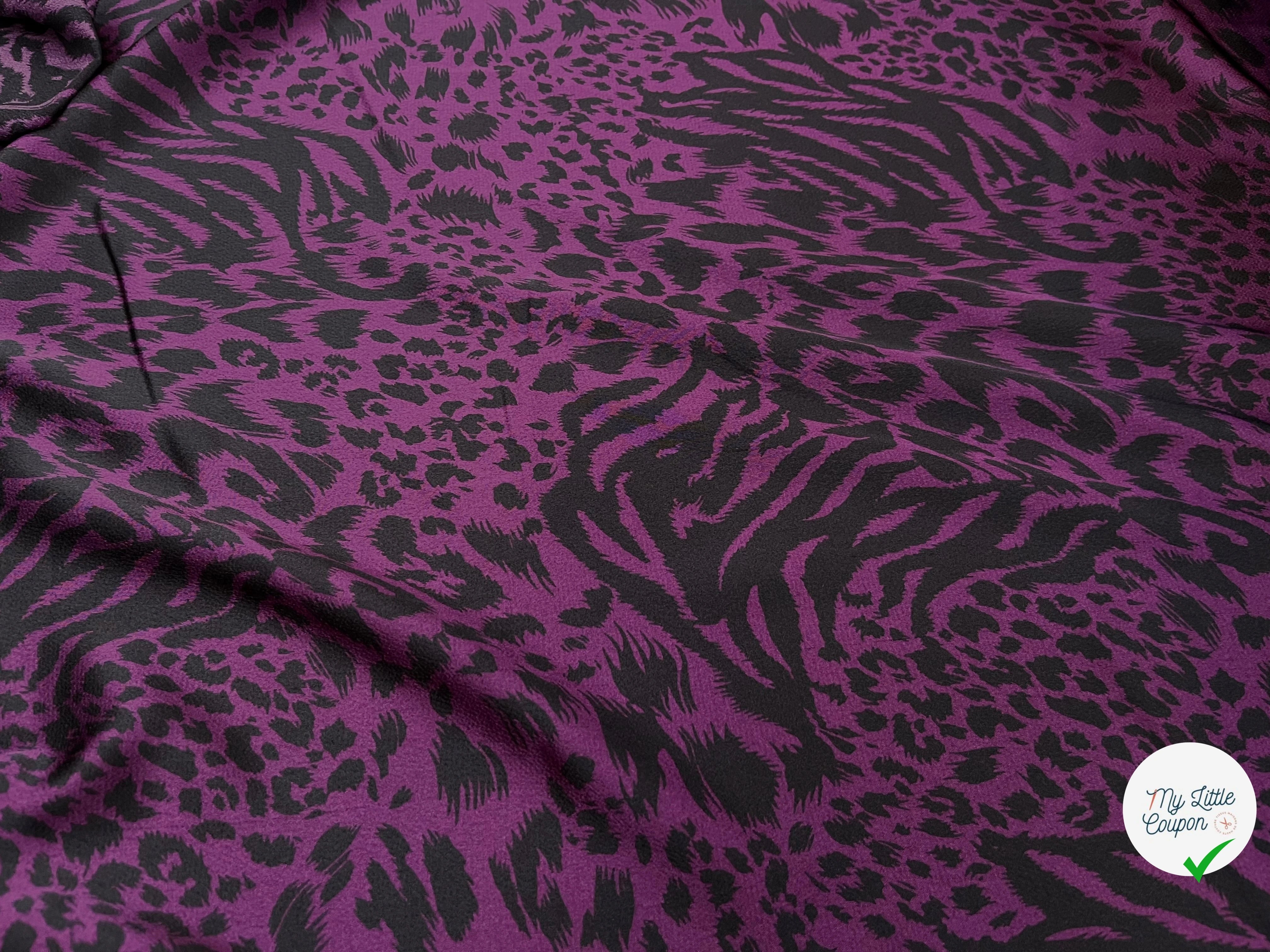 CREPE SATINÉ MOTIF LÉOPARD VIOLET - My Little Coupon