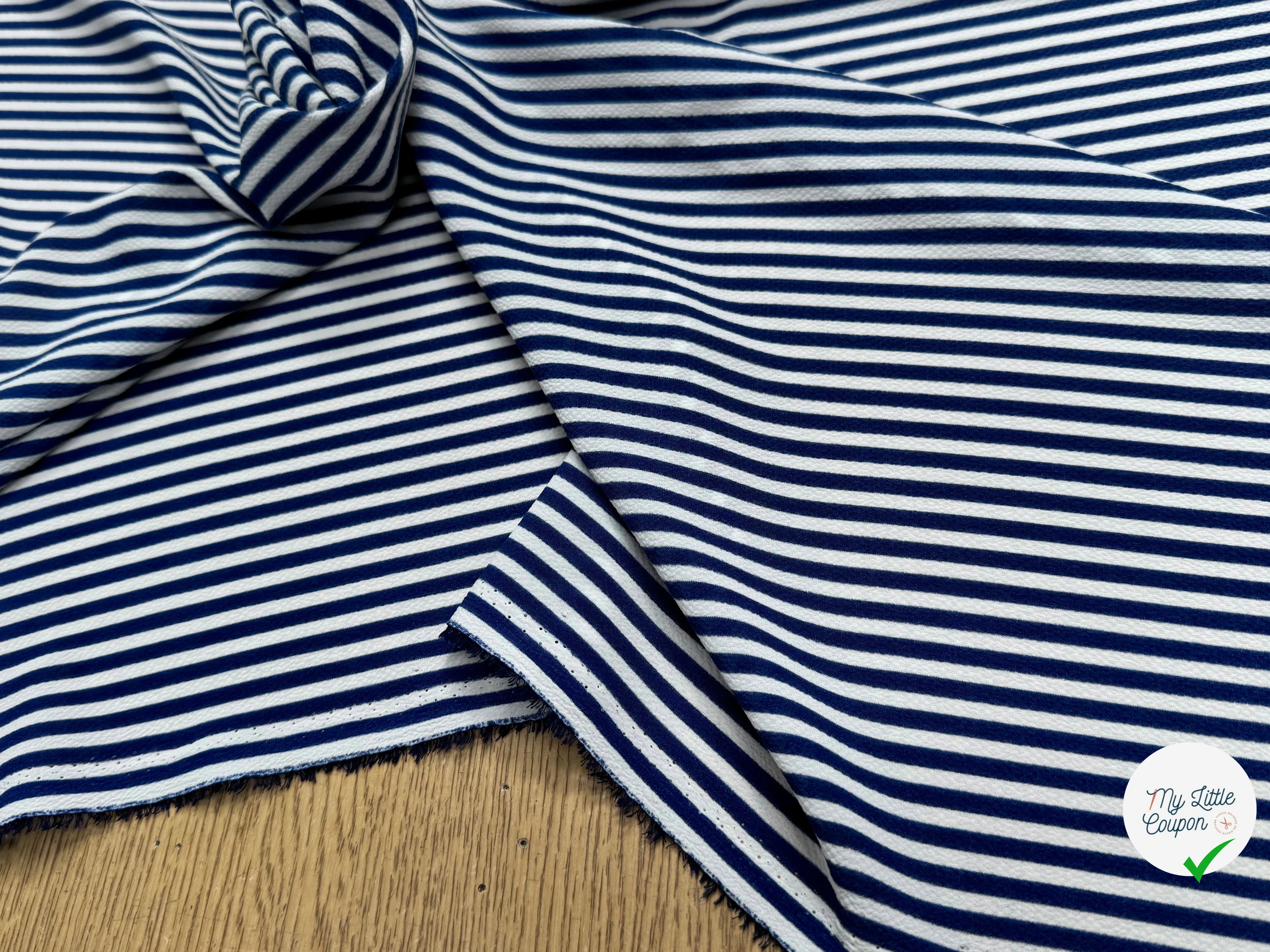CREPE SEMI-GAUFFRÉ RAYURES BLEUES - My Little Coupon