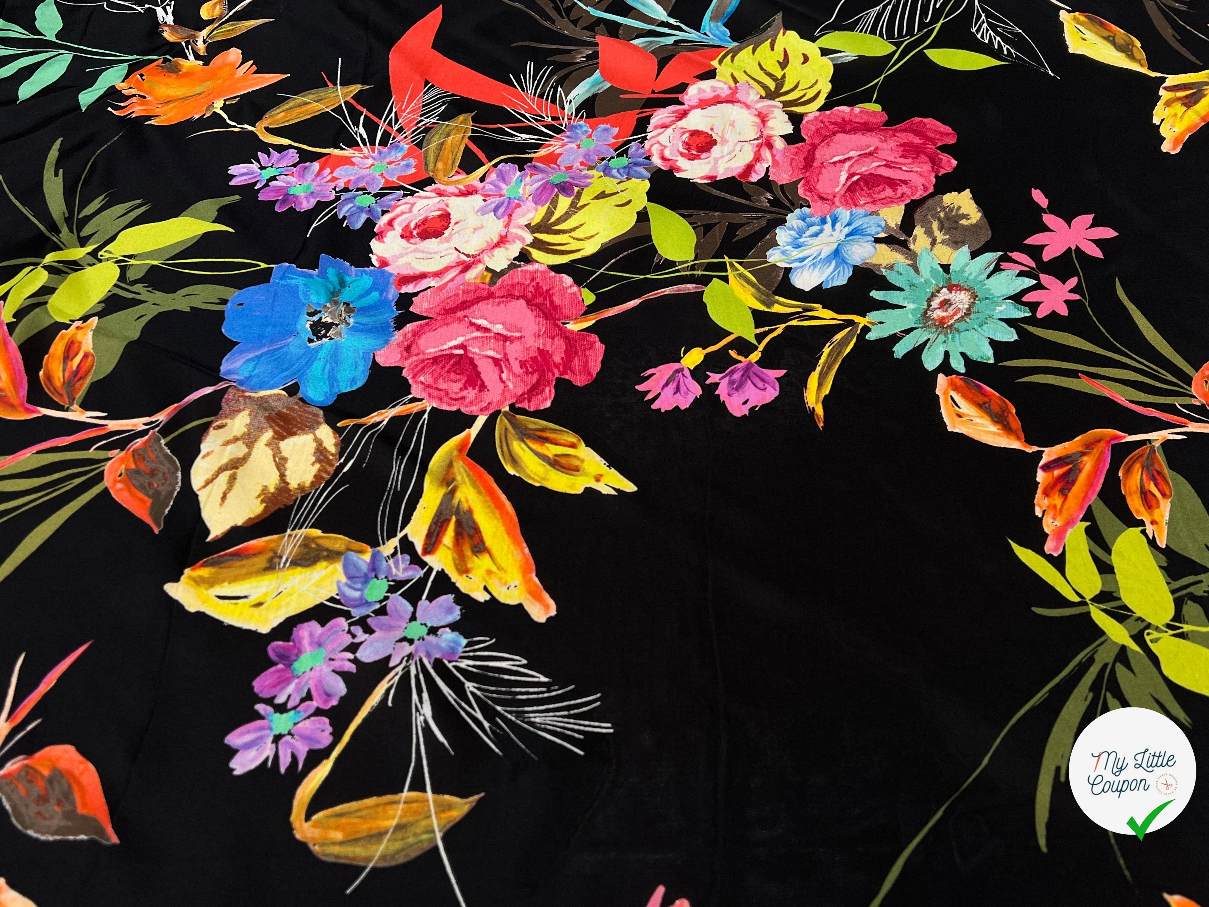 CREPE SOIE IMPRIMÉ GROSSES FLEURS MULTICOLORES - My Little Coupon