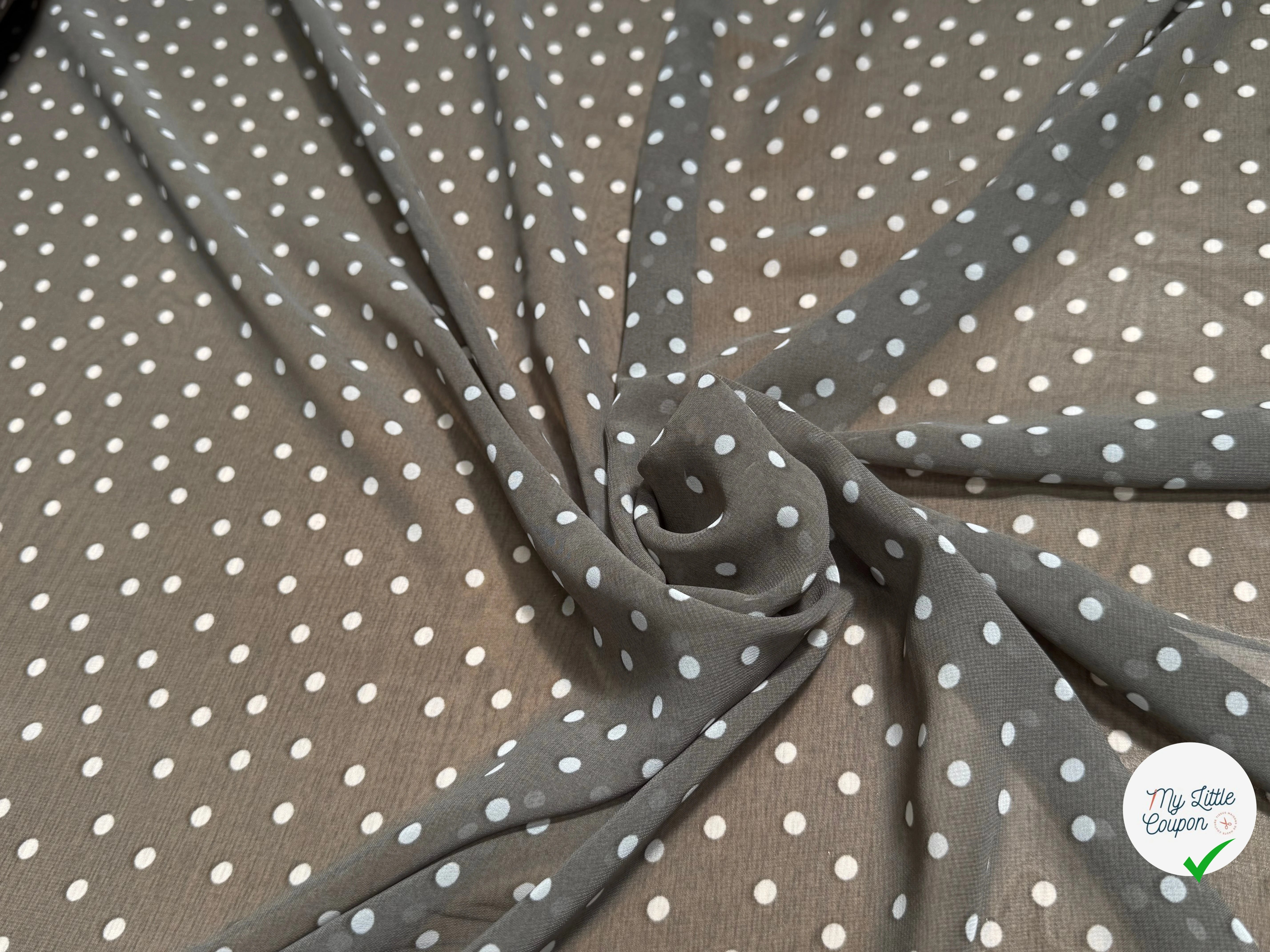 CREPE ULTRA FIN FOND GRIS FONCÉ POIS BLANC - My Little Coupon