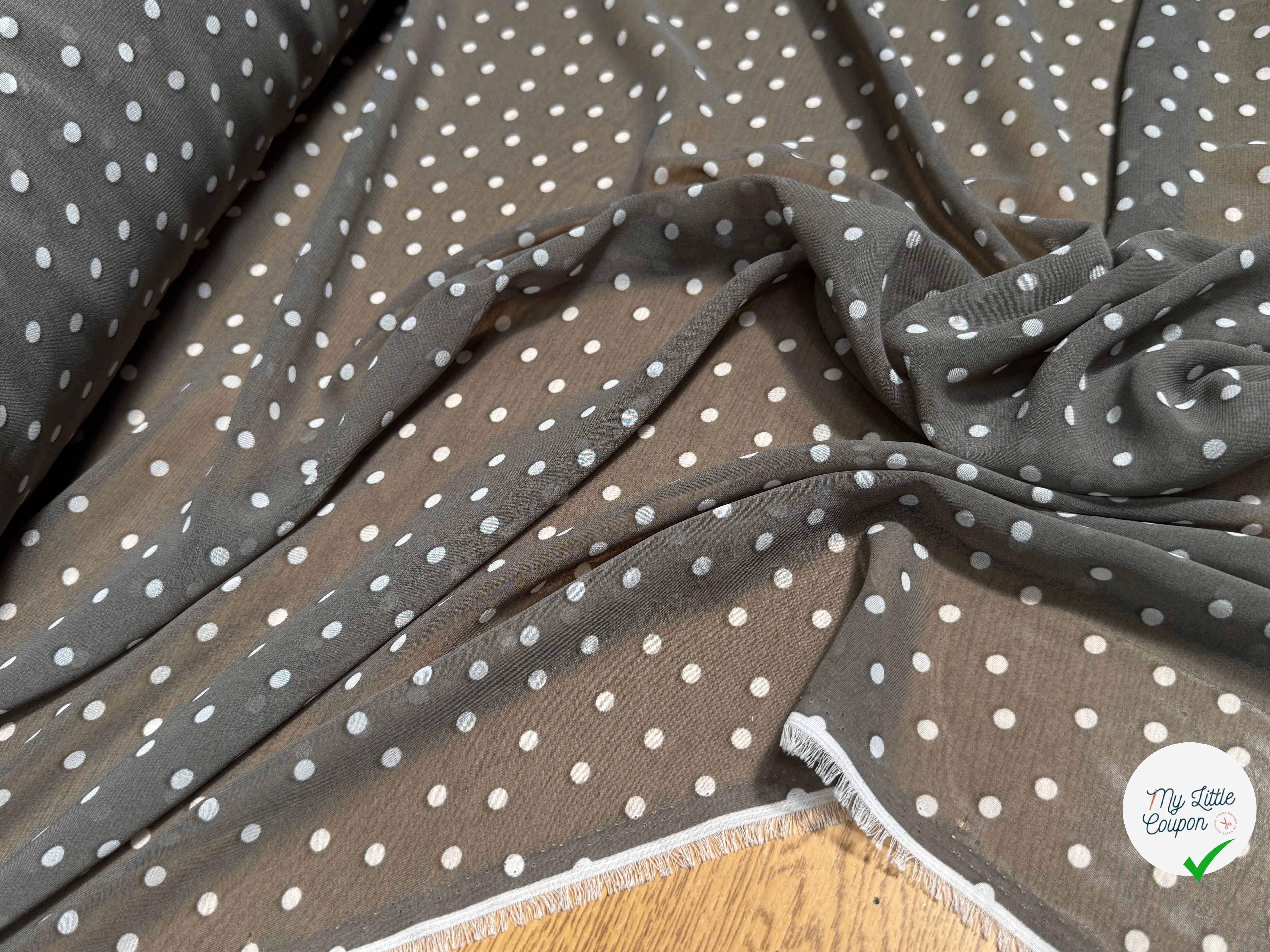 CREPE ULTRA FIN FOND GRIS FONCÉ POIS BLANC - My Little Coupon