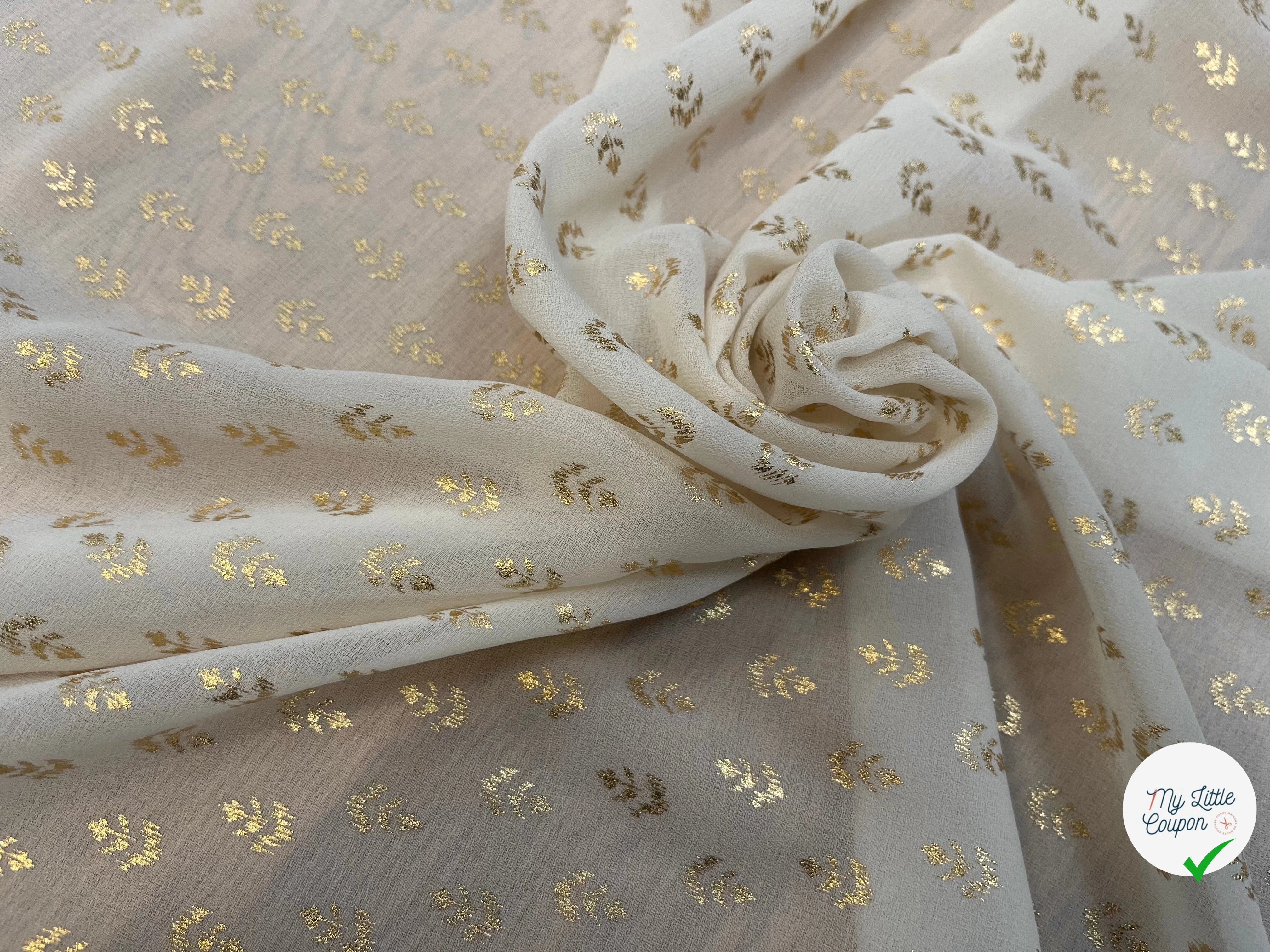 CREPE VANILLE MOTIF FLEURS OR - My Little Coupon