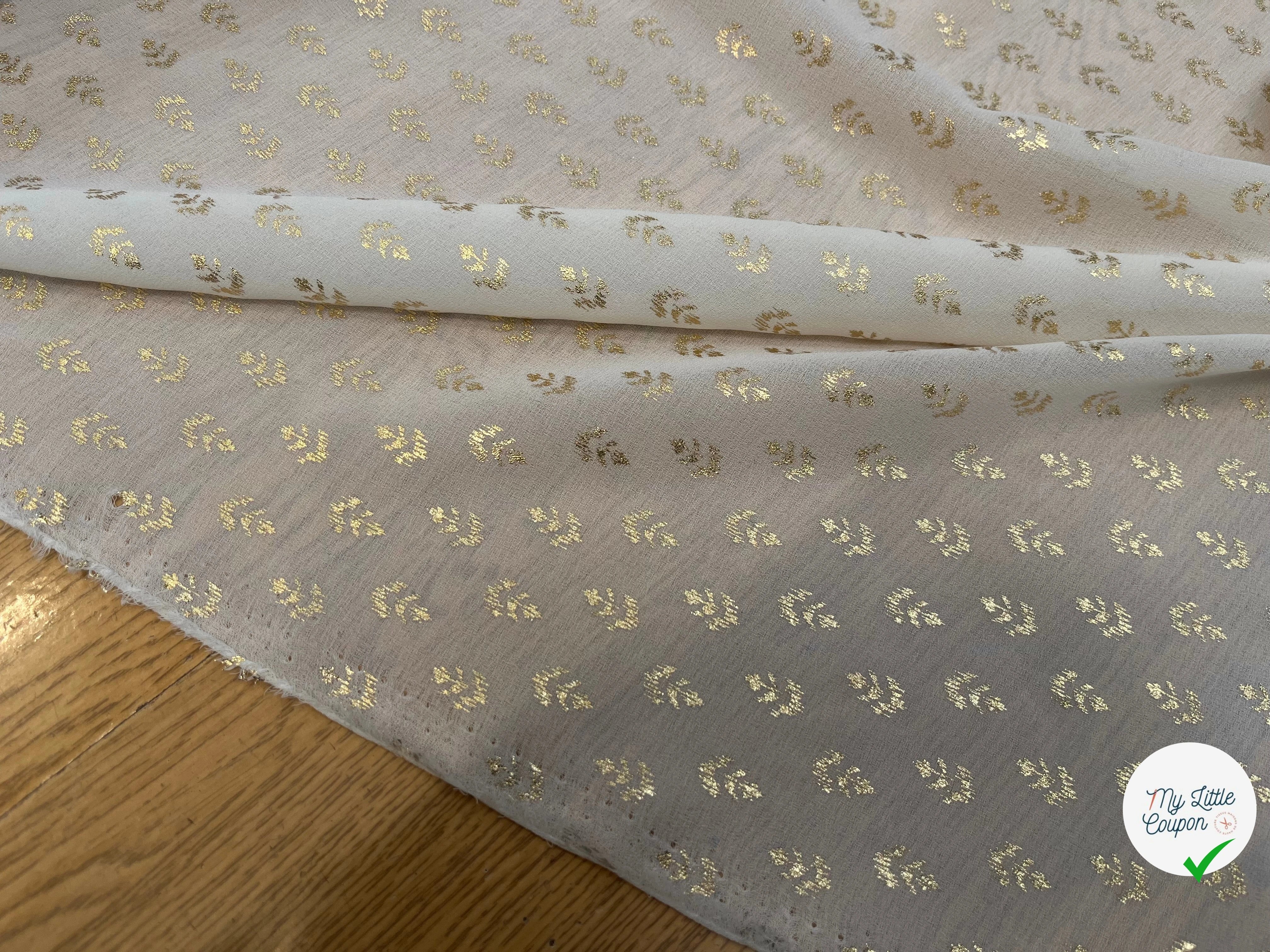 CREPE VANILLE MOTIF FLEURS OR - My Little Coupon