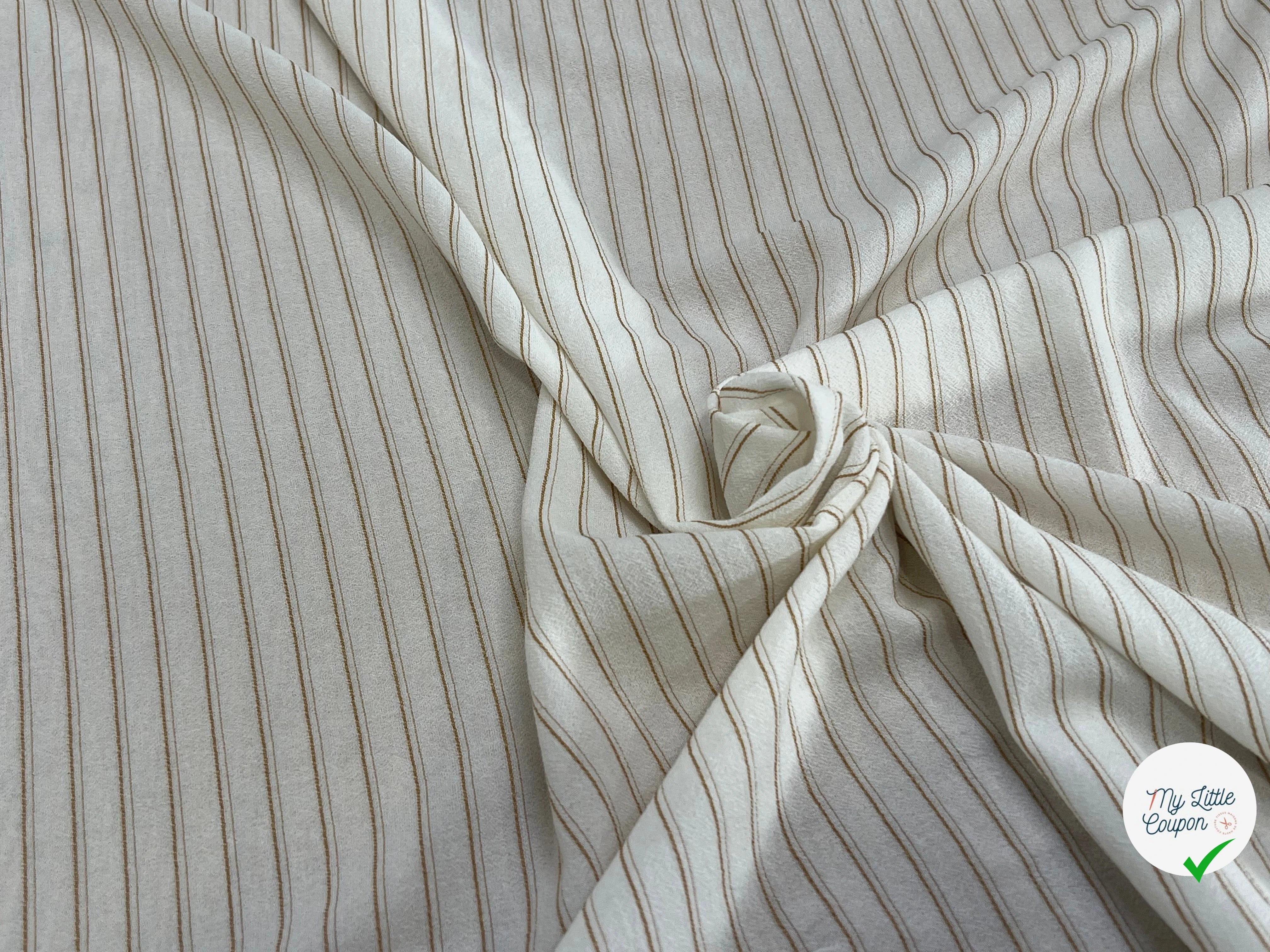 CREPE VISCOSE ÉCRU À RAYURES MOUTARDE FLUIDE - My Little Coupon