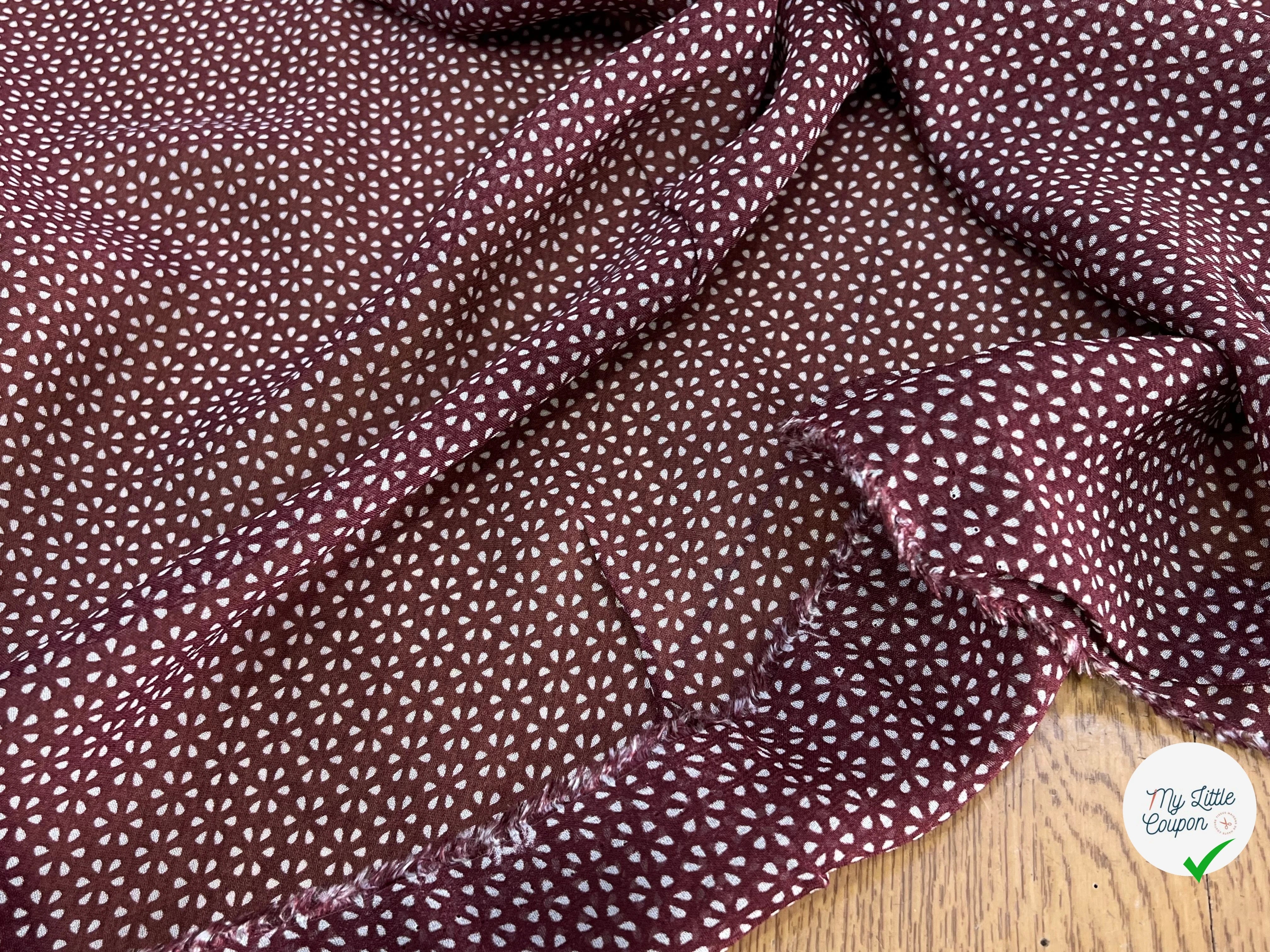 CREPE VISCOSE FEUILLAGE BOURGUNDY - My Little Coupon