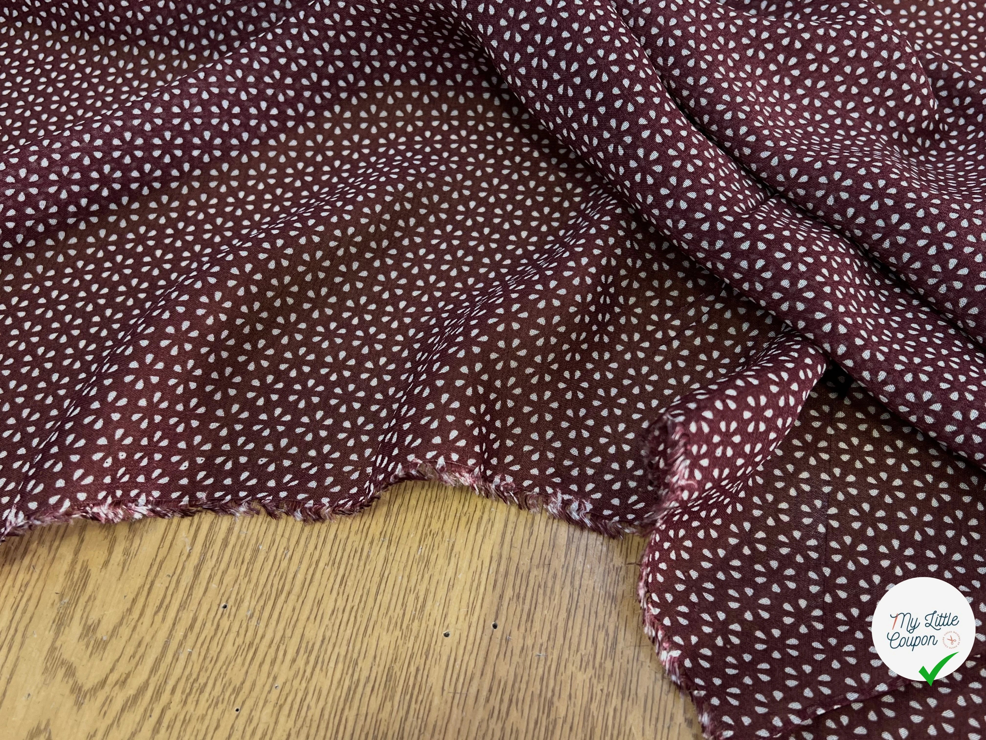 CREPE VISCOSE FEUILLAGE BOURGUNDY - My Little Coupon