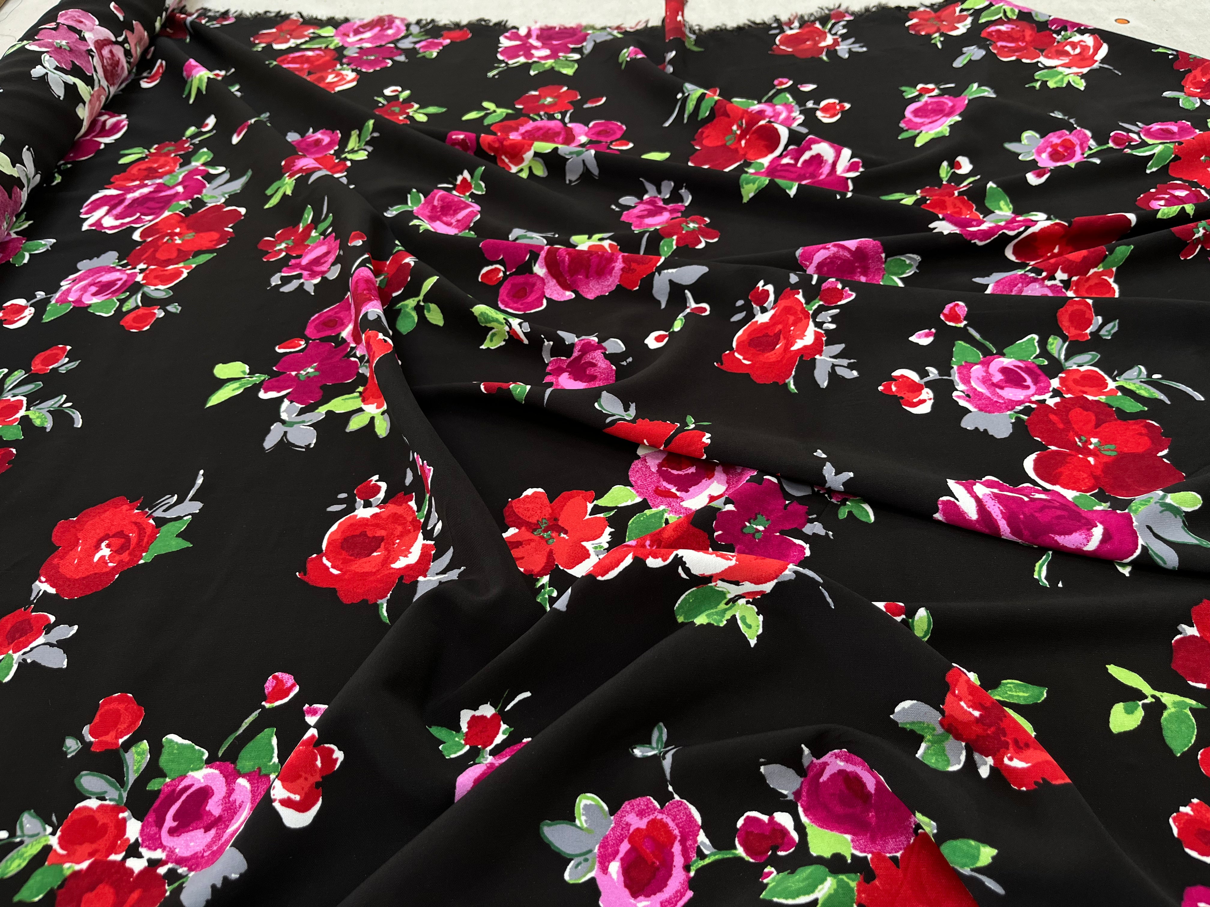 CREPE VISCOSE FLEURS FOND NOIR - My Little Coupon