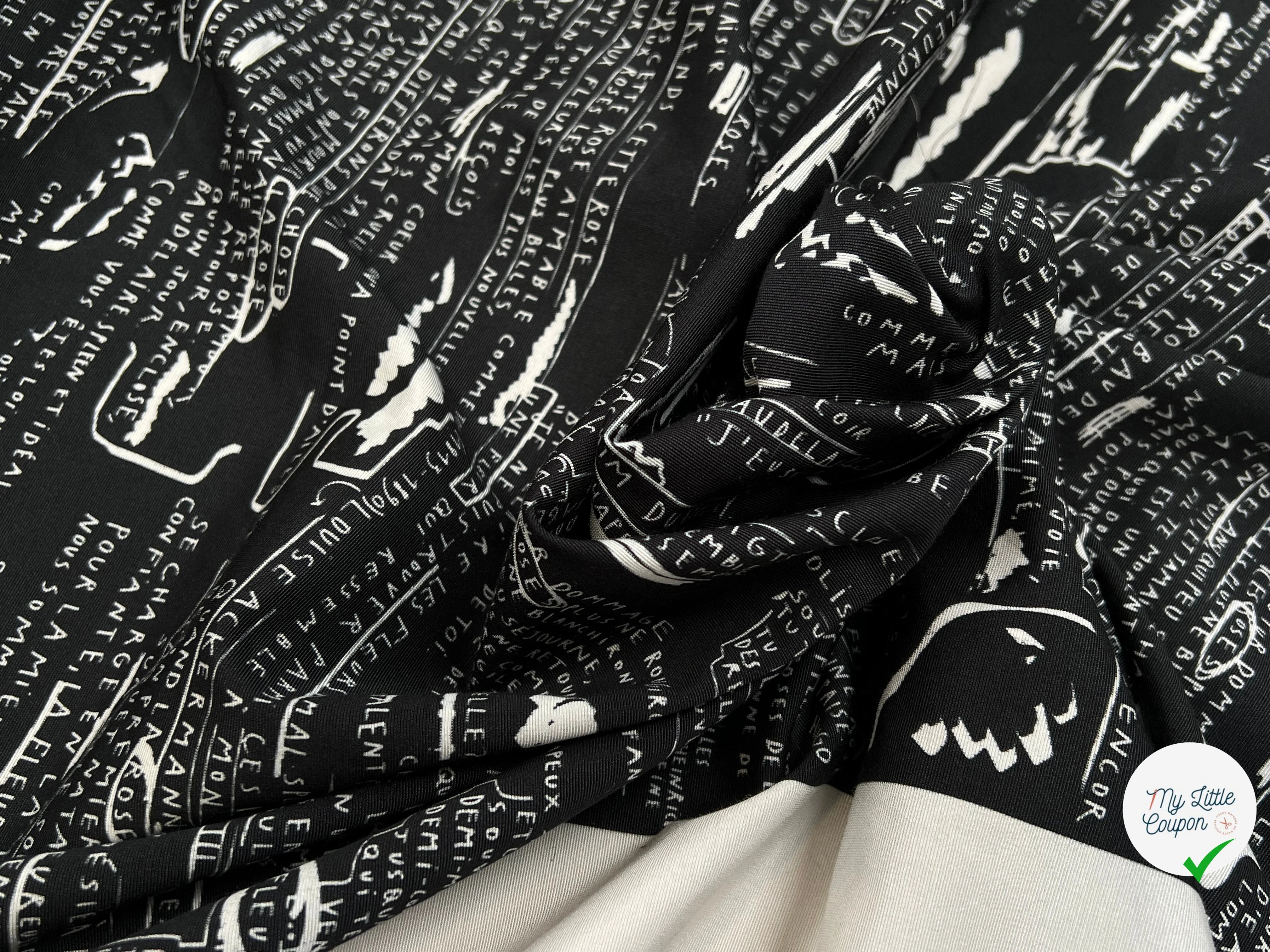 CRÈPE VISCOSE FOND MOTIF TEXTE 160CM - My Little Coupon