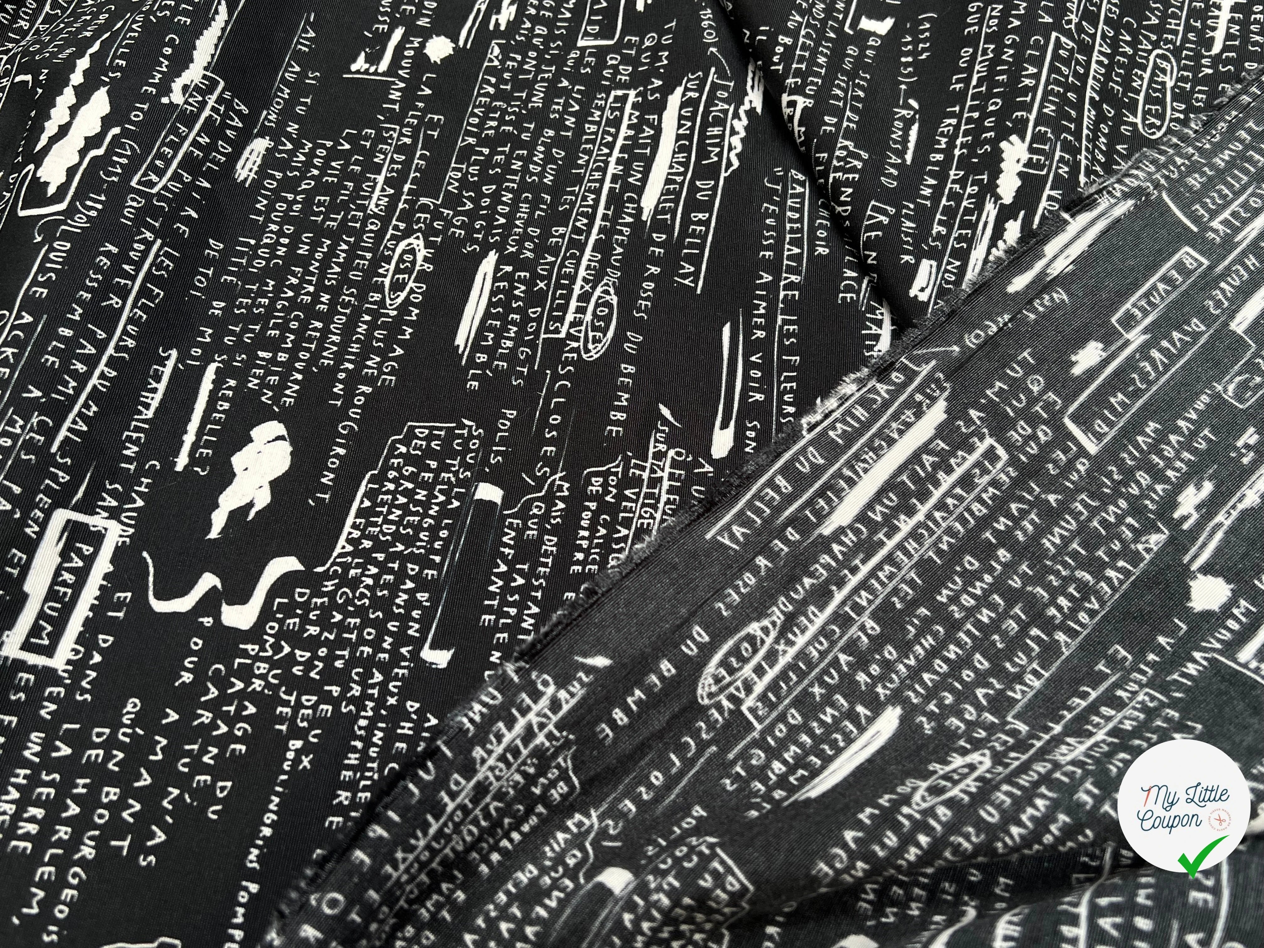 CRÈPE VISCOSE FOND MOTIF TEXTE 160CM - My Little Coupon