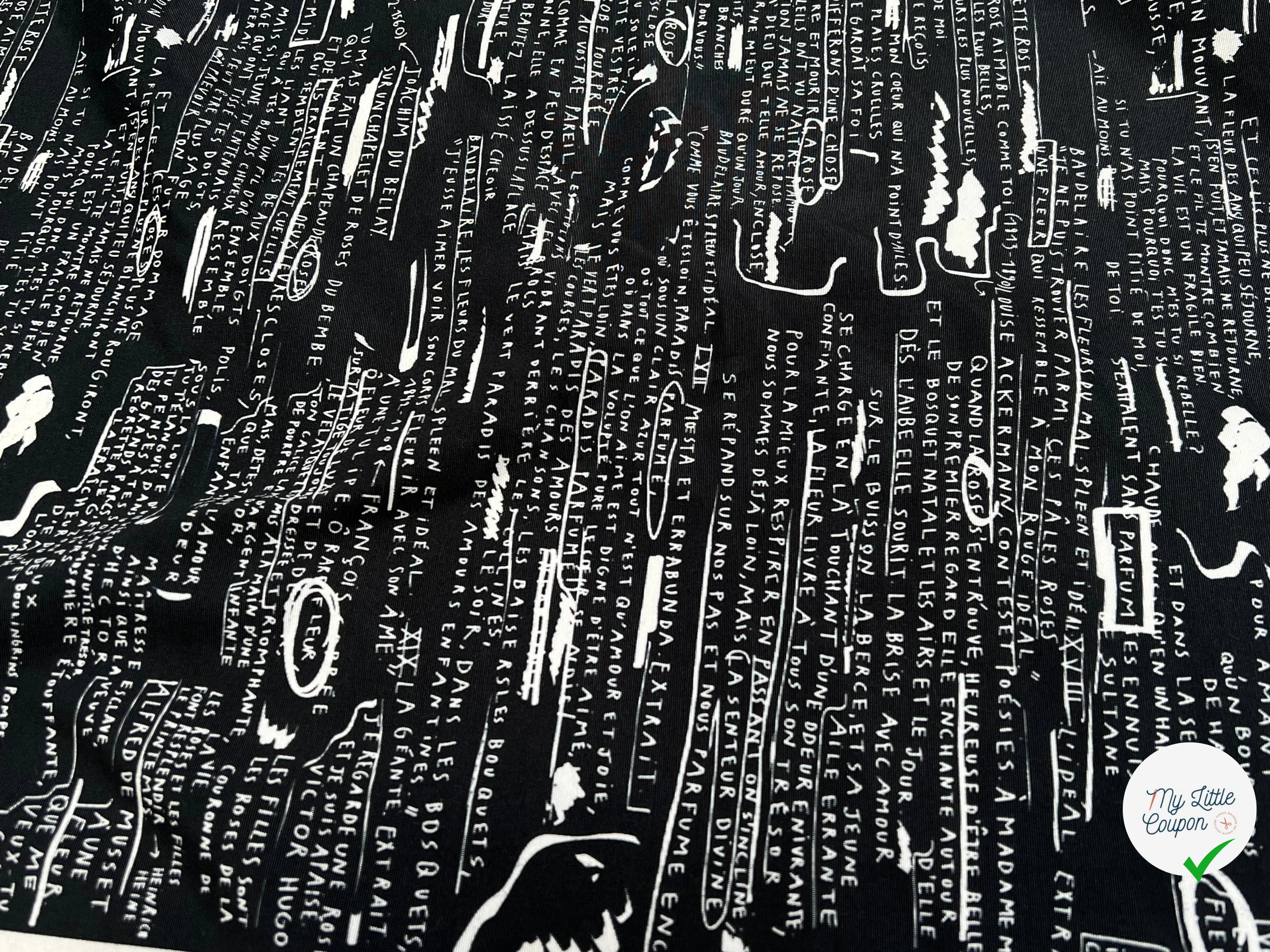 CRÈPE VISCOSE FOND MOTIF TEXTE 160CM - My Little Coupon