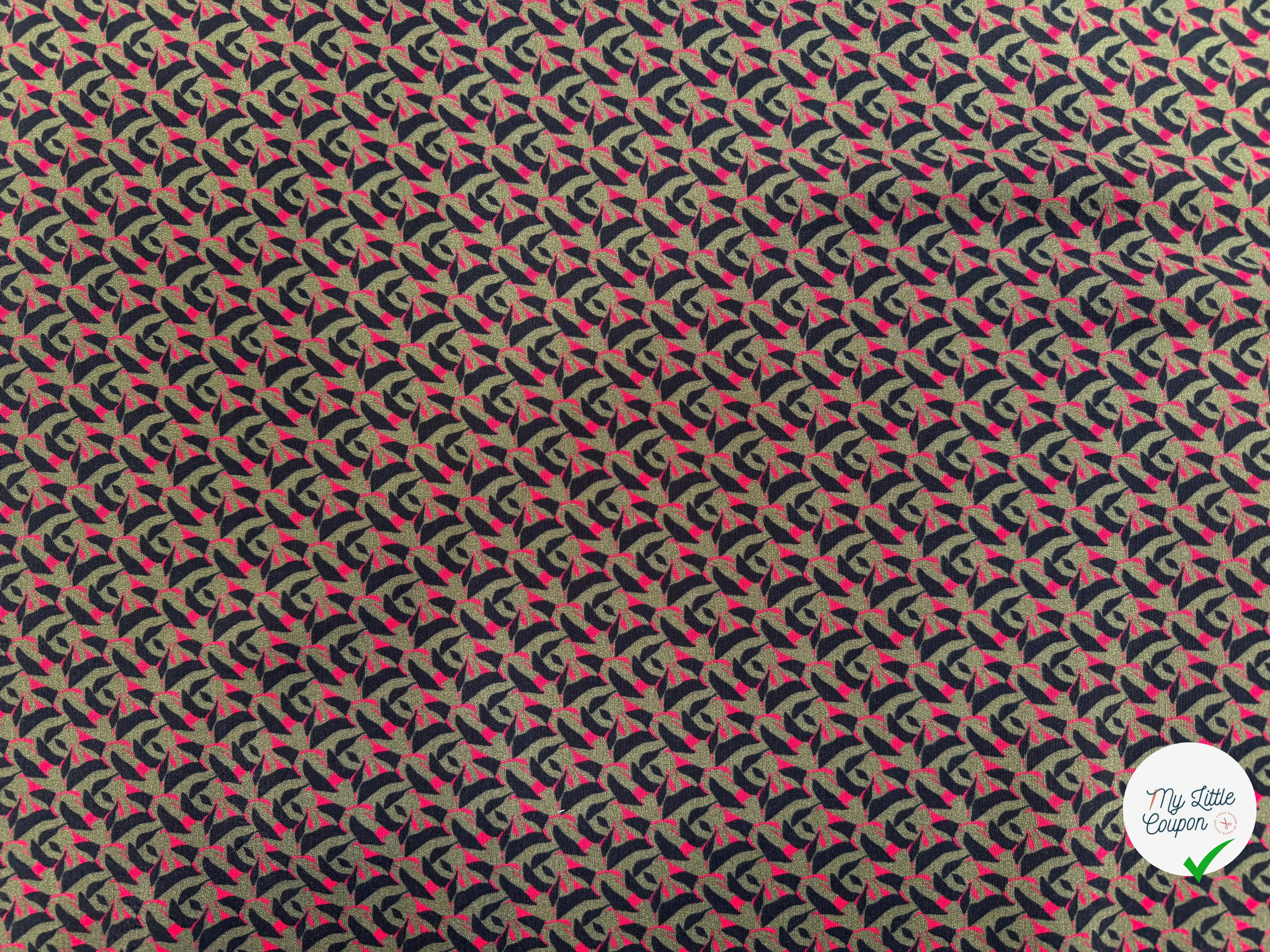 CREPE VISCOSE GÉOMETRIQUE FOND VERT KAKI OLIVE - My Little Coupon